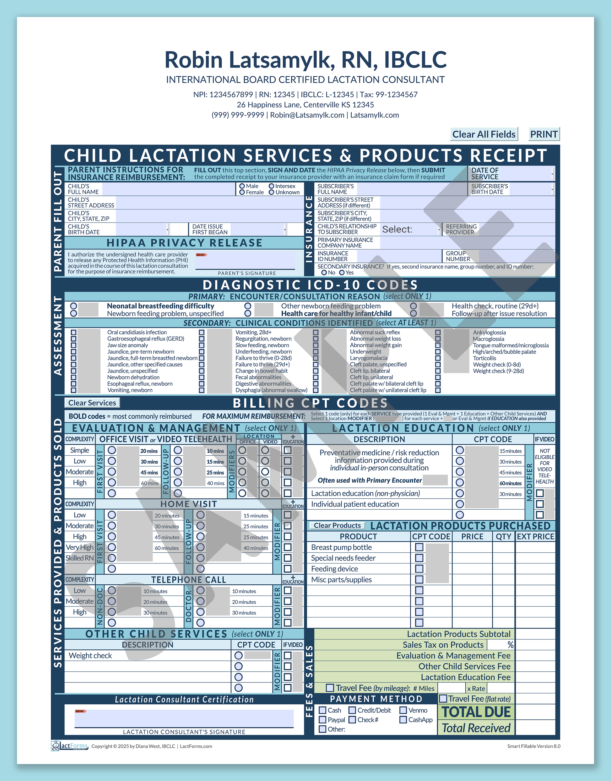 Child Superbill—SmartFillable, HeaderCenter after editing, Blue, V8.0