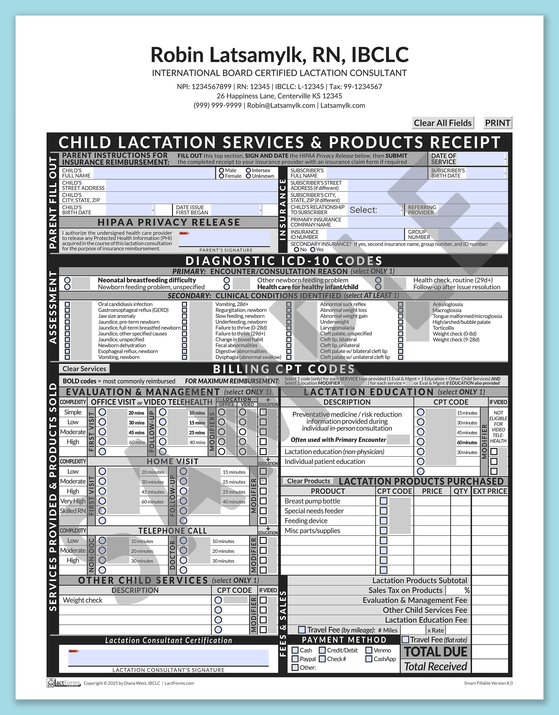 Child Superbill—SmartFillable, HeaderCenter after editing, Grey, V8.0