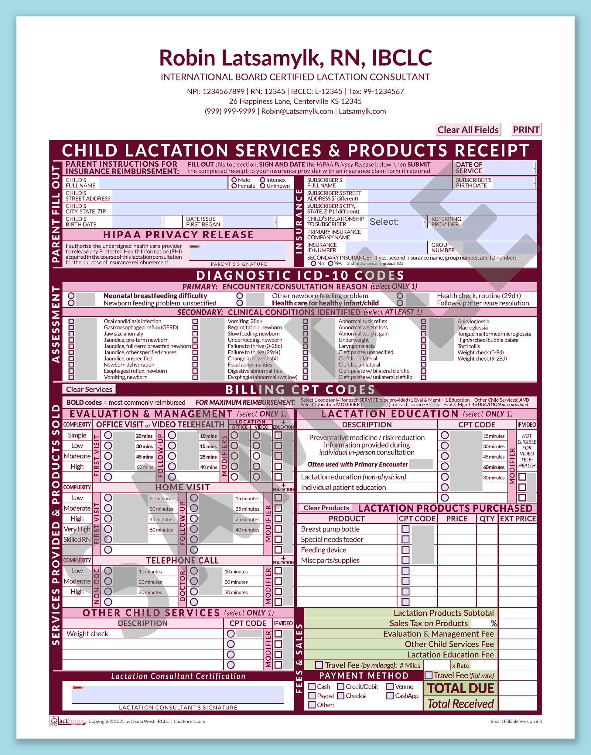 Child Superbill—SmartFillable, HeaderCenter after editing, Pink, V8.0