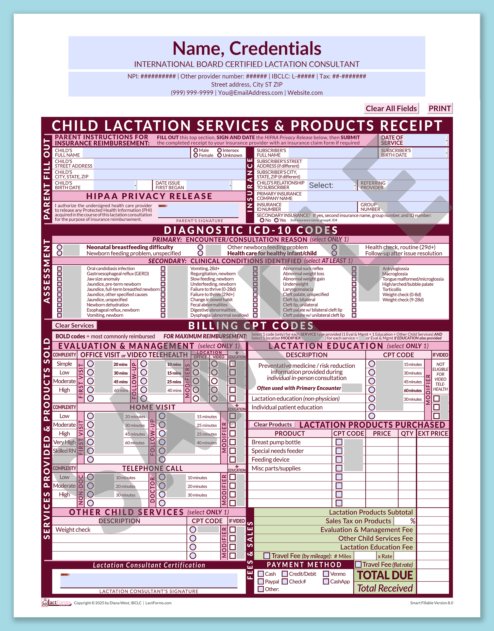 Child Superbill—SmartFillable, HeaderCenter before editing, Pink, V8.0
