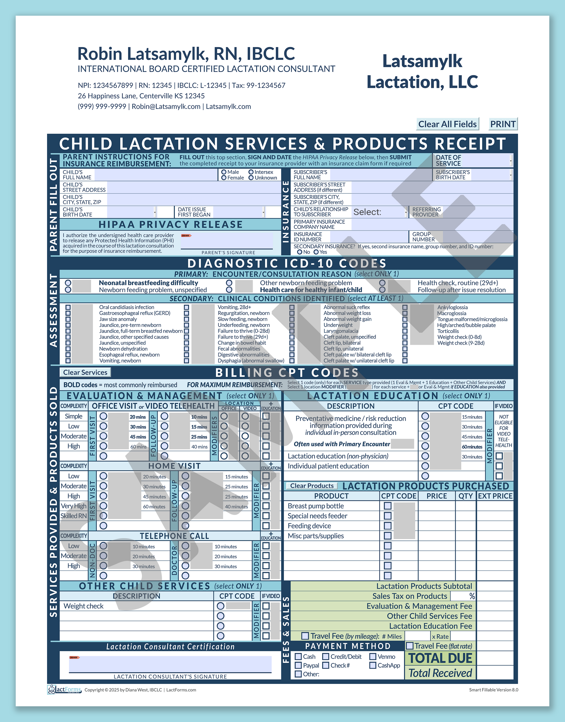 Child Superbill—SmartFillable, HeaderCompany after editing, Blue, V8.0