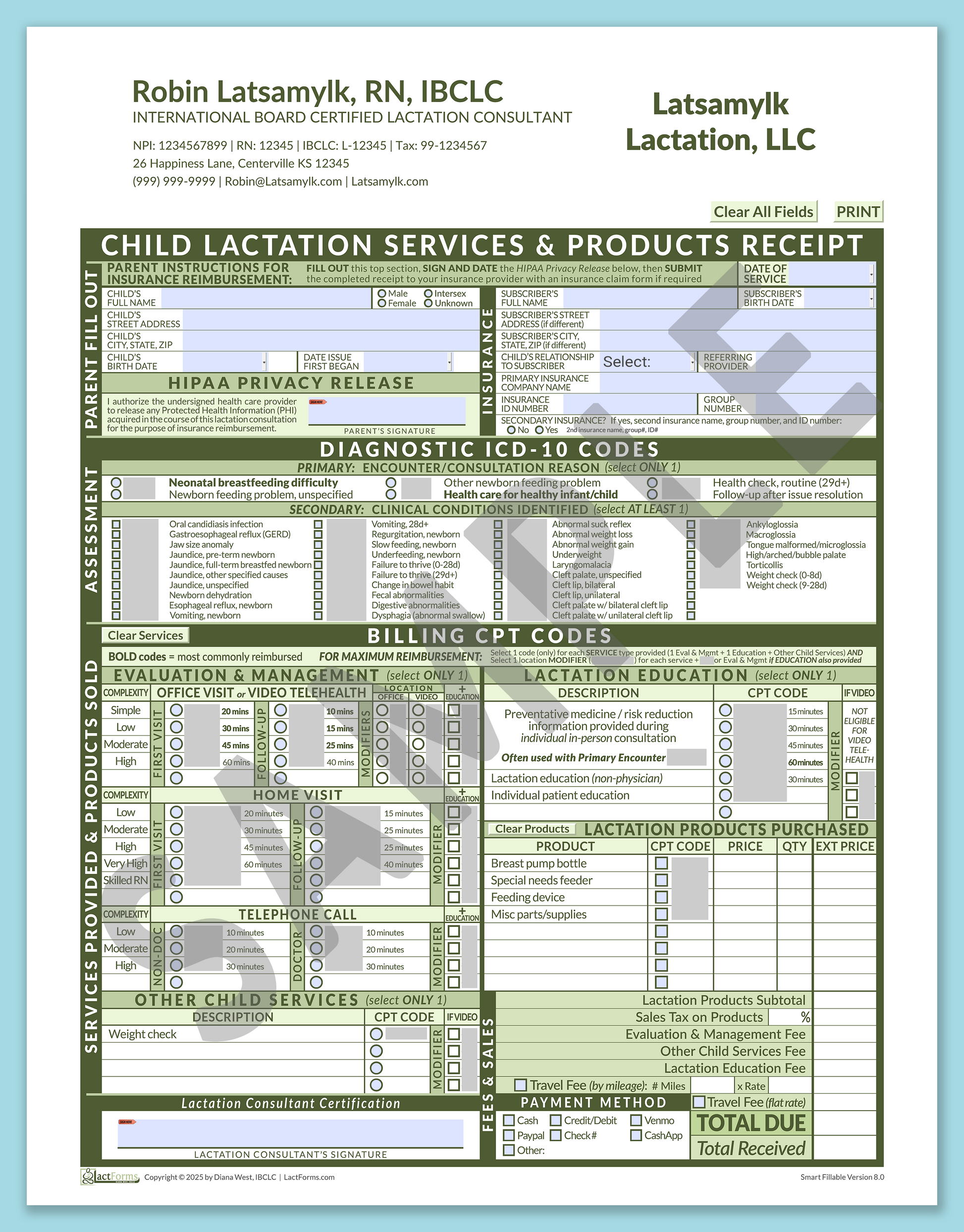Child Superbill—SmartFillable, HeaderCompany after editing, Green, V8.0