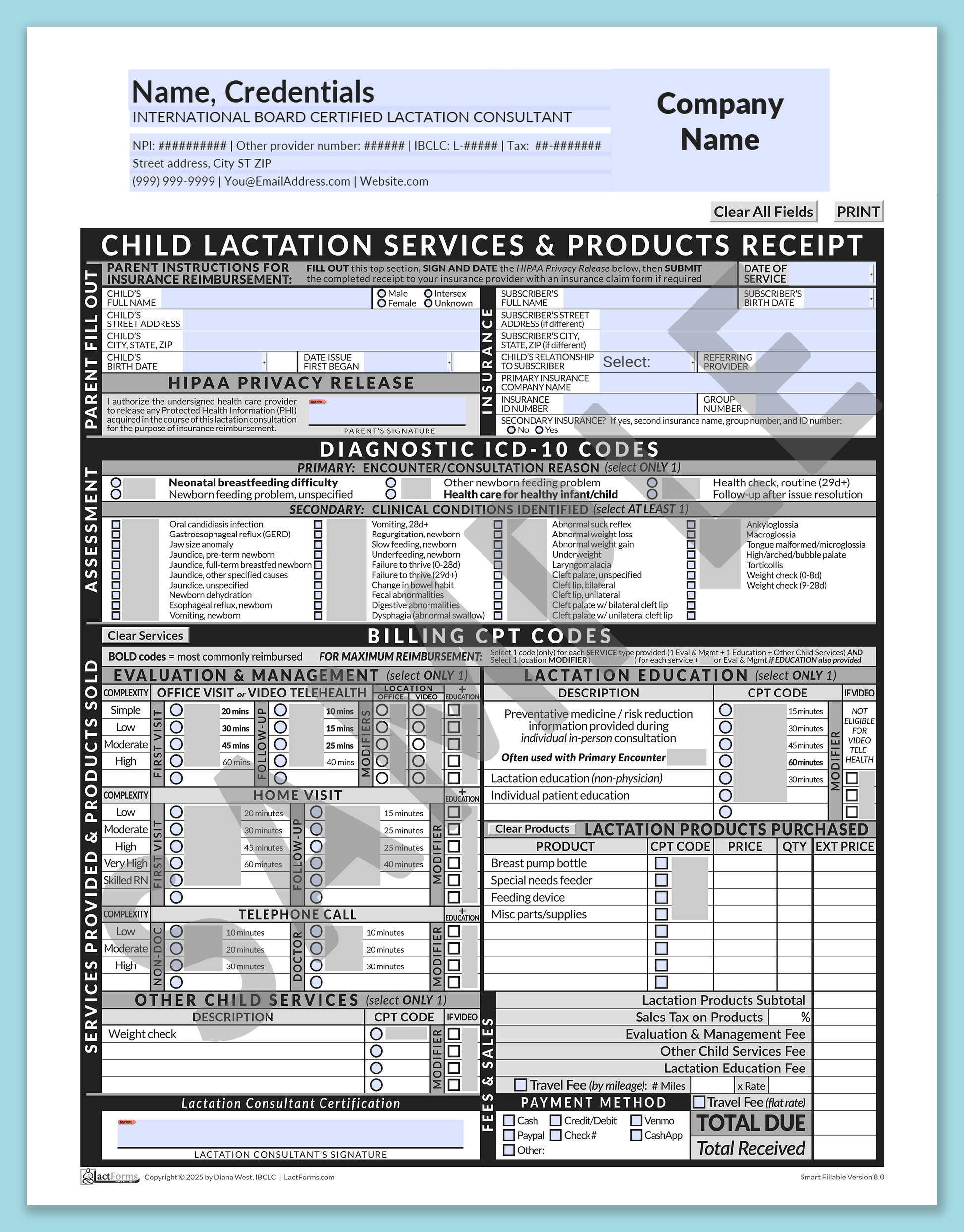 Child Superbill—SmartFillable, HeaderCompany before editing, Grey, V8.0