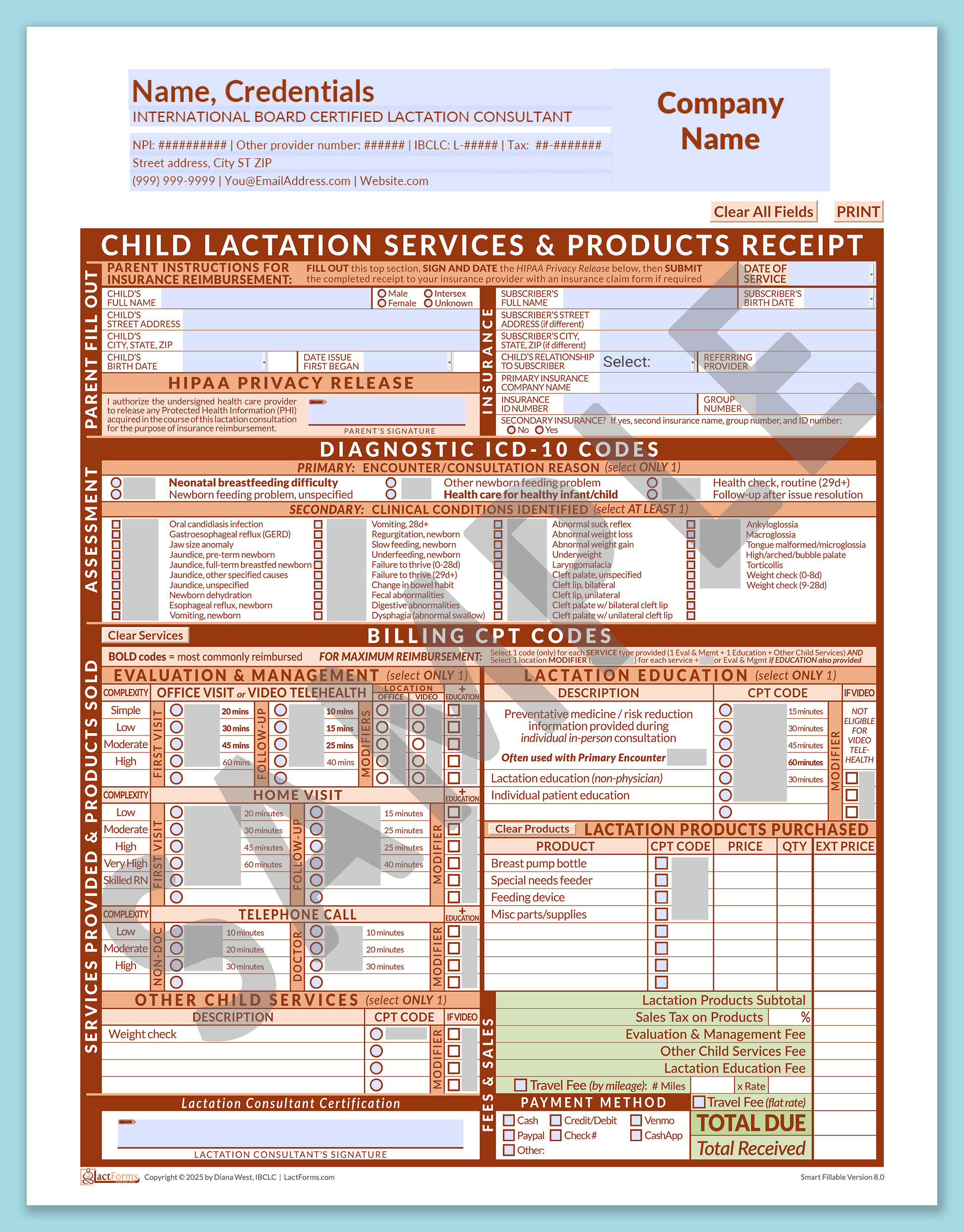 Child Superbill—SmartFillable, HeaderCompany before editing, Orange, V8.0