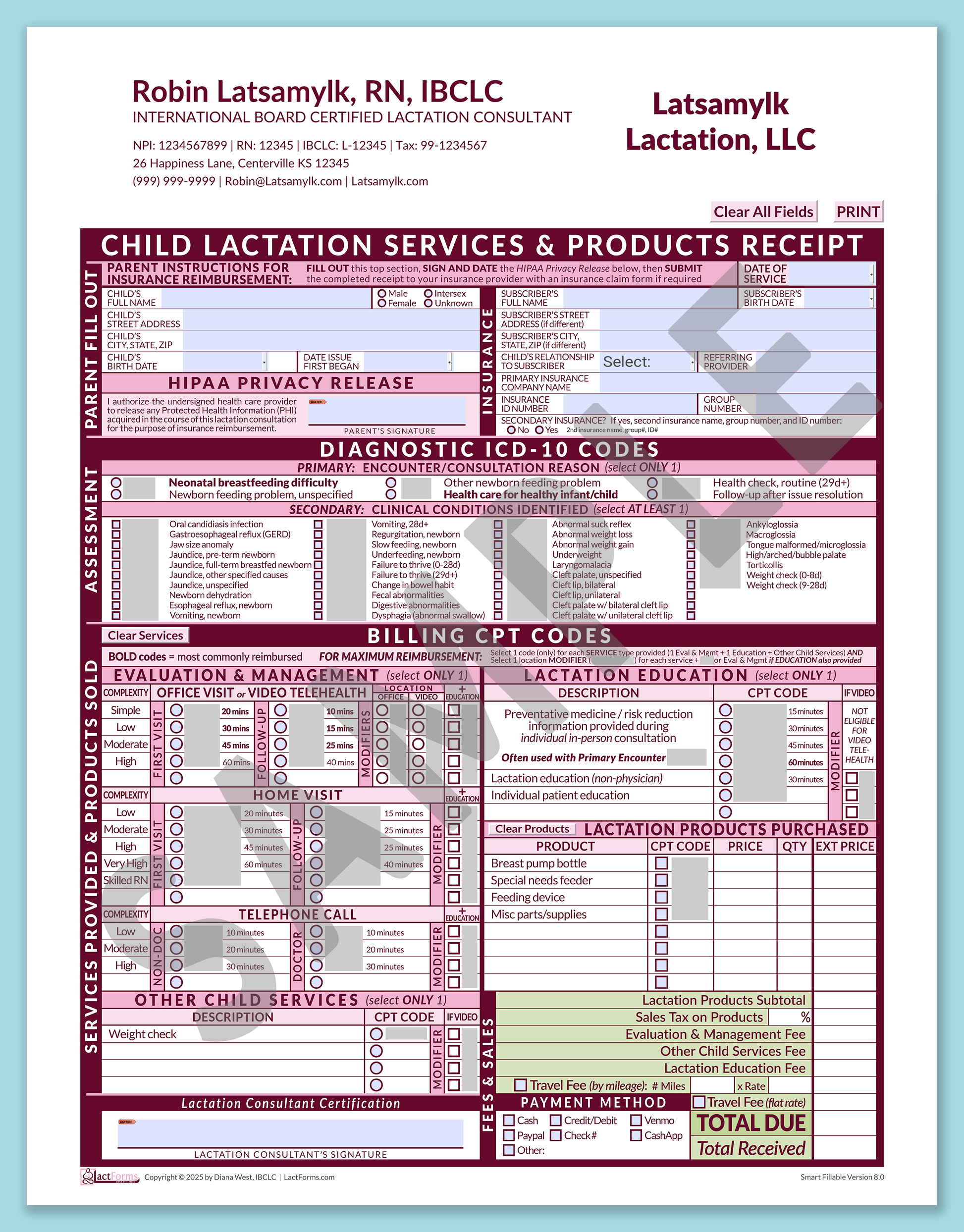 Child Superbill—SmartFillable, HeaderCompany after editing, Pink, V8.0