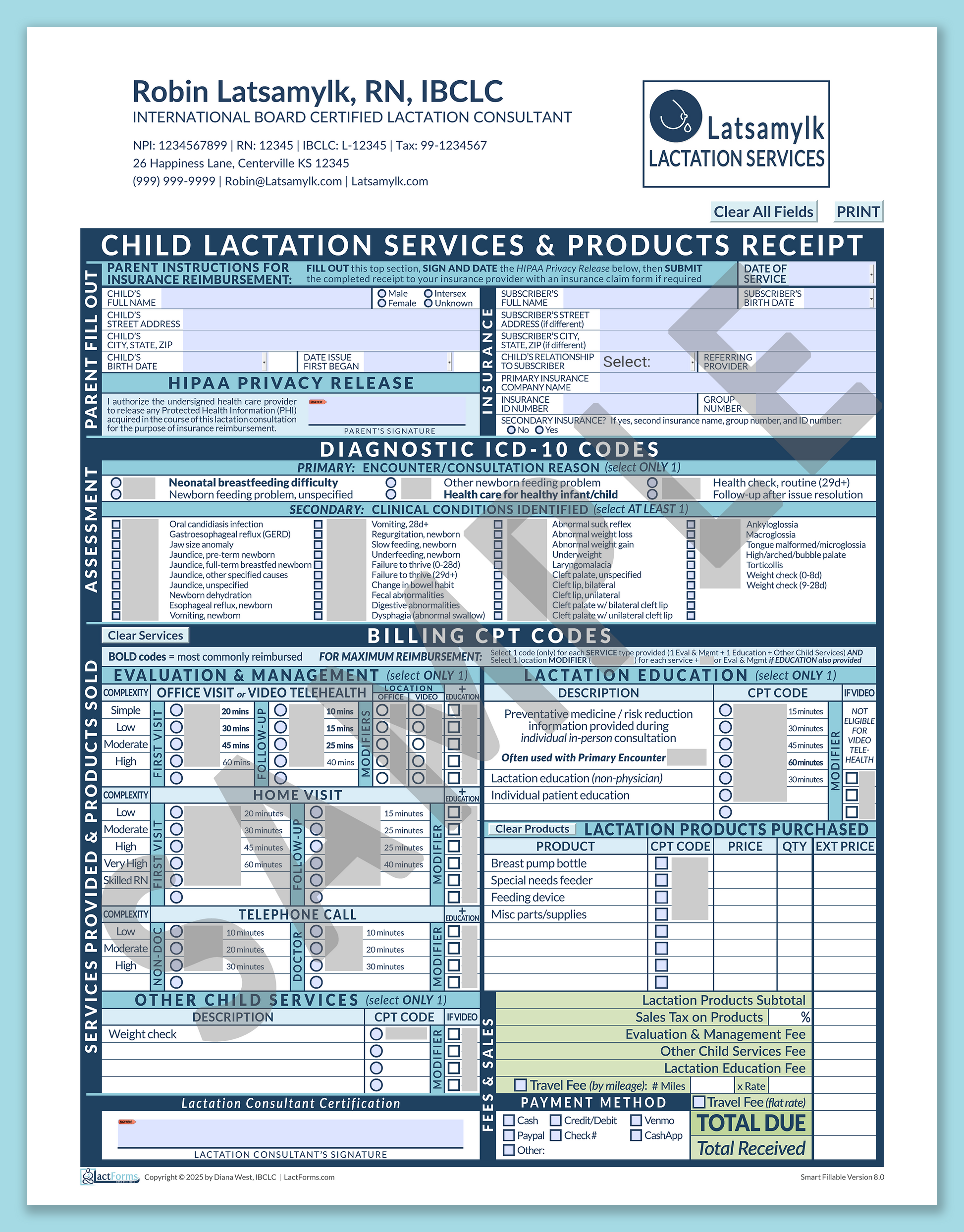 Child Superbill—SmartFillable, HeaderLogo after editing, Blue, V8.0