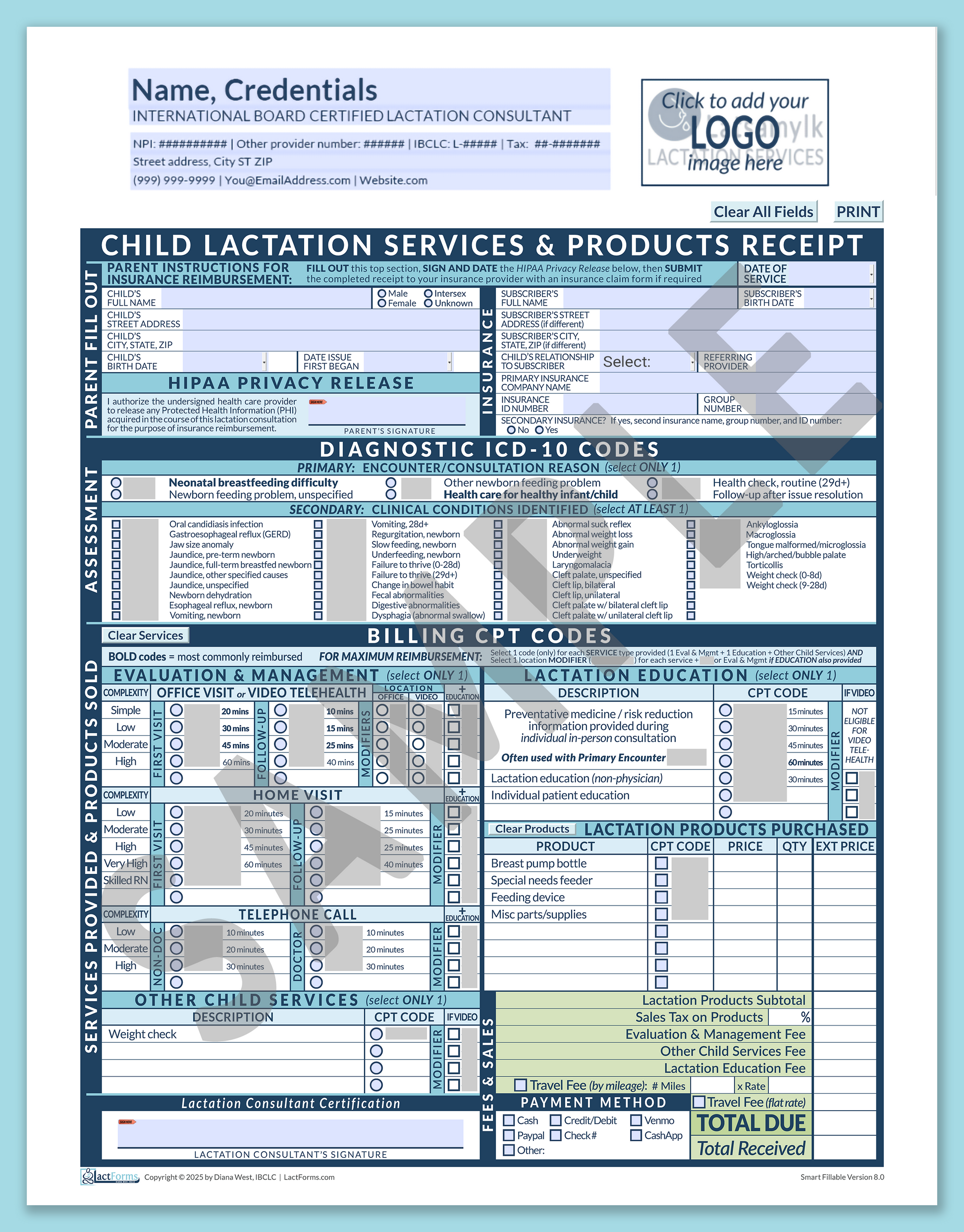 Child Superbill—SmartFillable, HeaderLogo before editing, Blue, V8.0