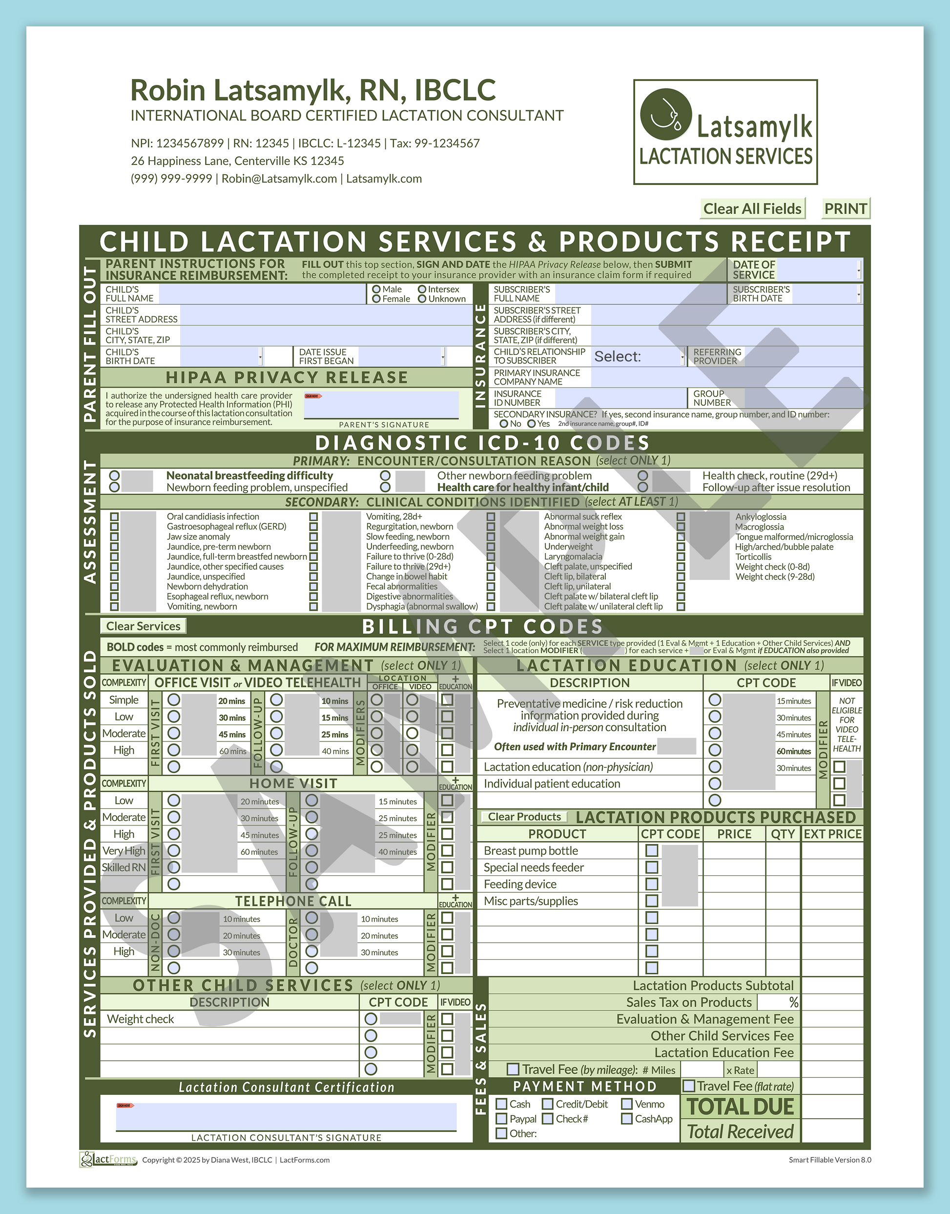Child Superbill—SmartFillable, HeaderLogo after editing, Green, V8.0