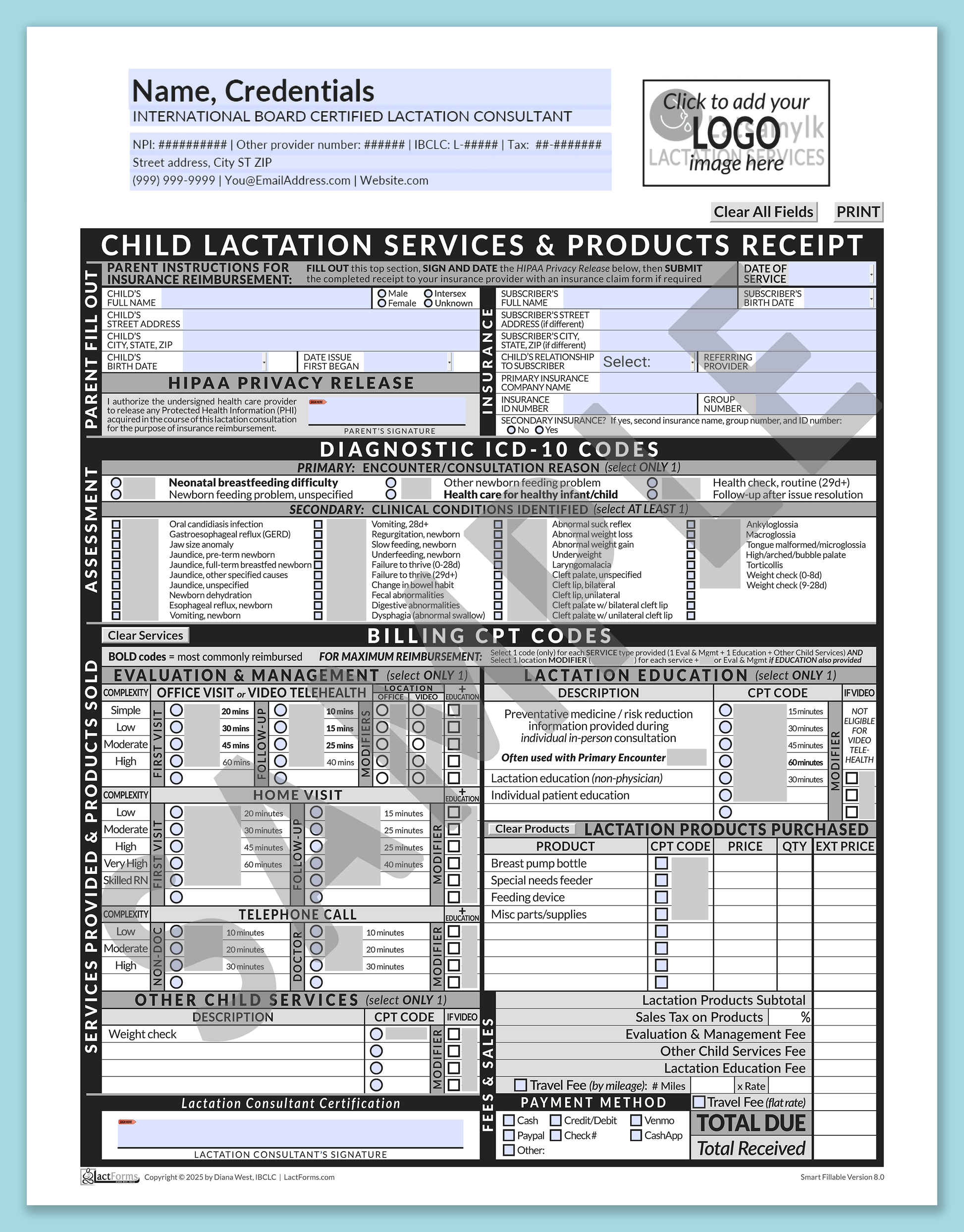 Child Superbill—SmartFillable, HeaderLogo before editing, Grey, V8.0