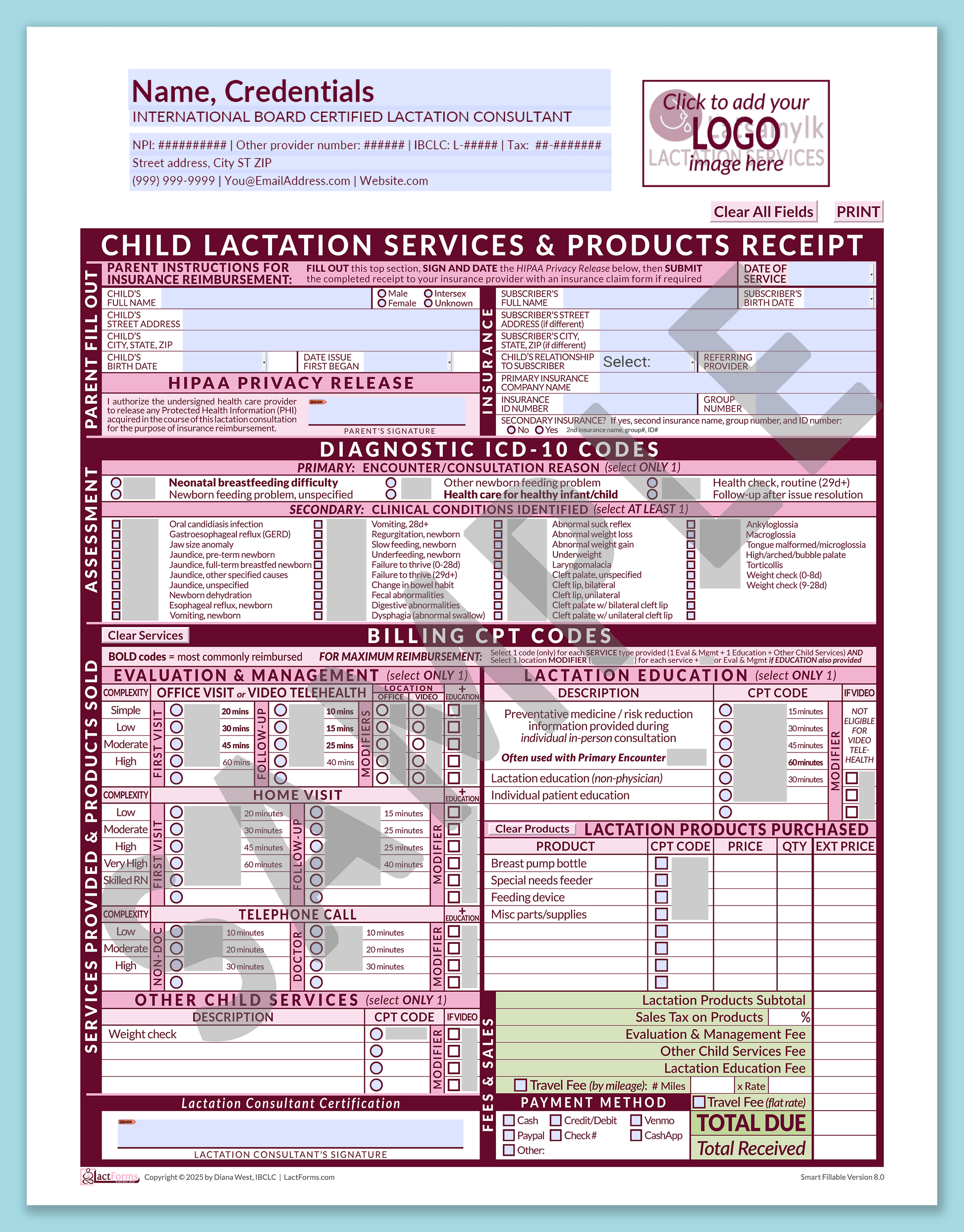 Child Superbill—SmartFillable, HeaderLogo before editing, Pink, V8.0