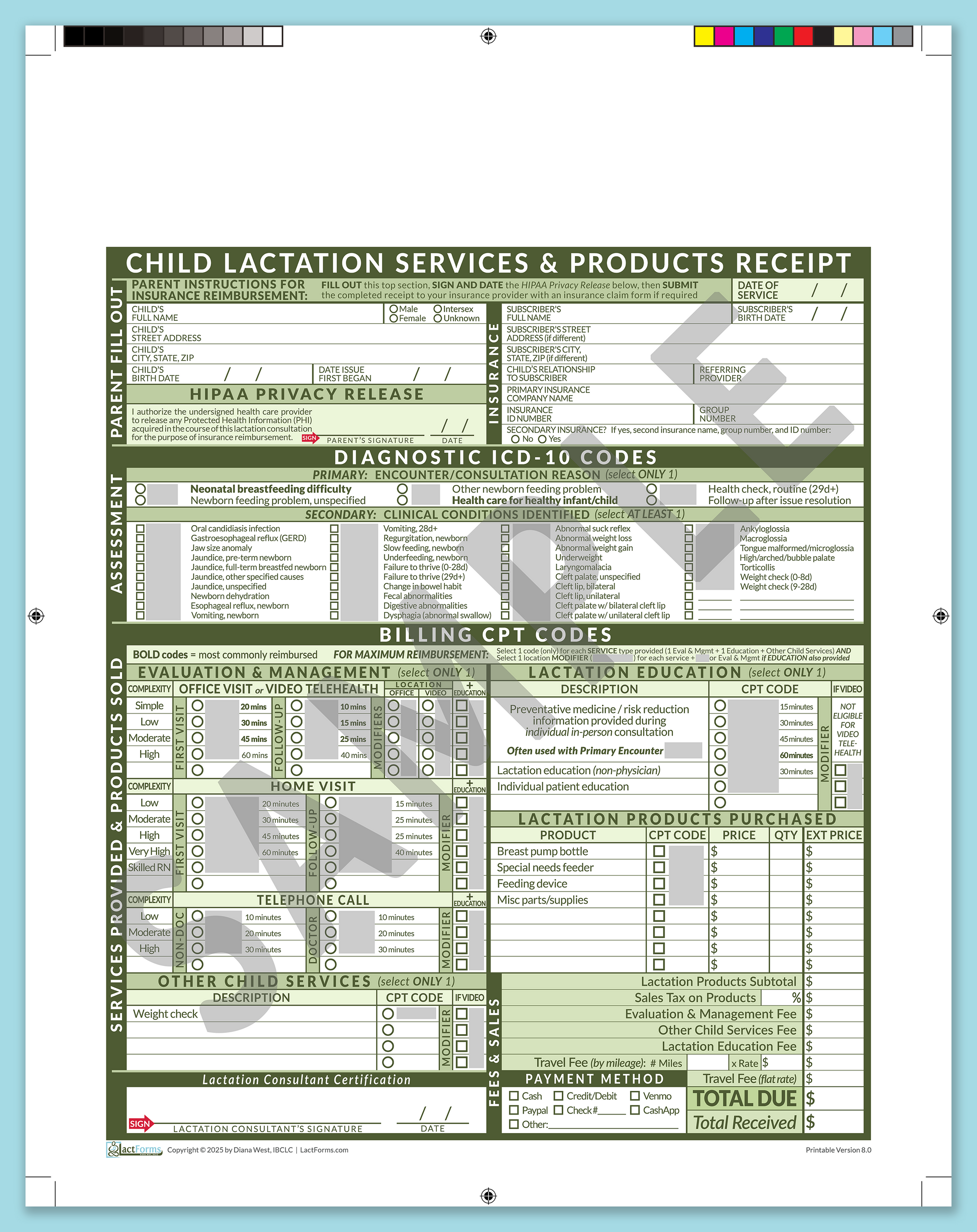 Child Superbill—ProPrintable, HeaderNone, Green, V8.0