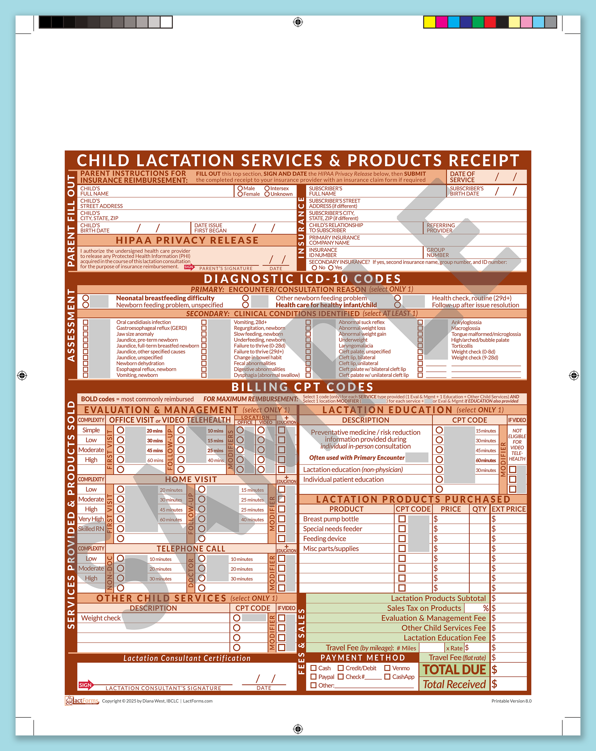 Child Superbill—ProPrintable, HeaderNone, Orange, V8.0