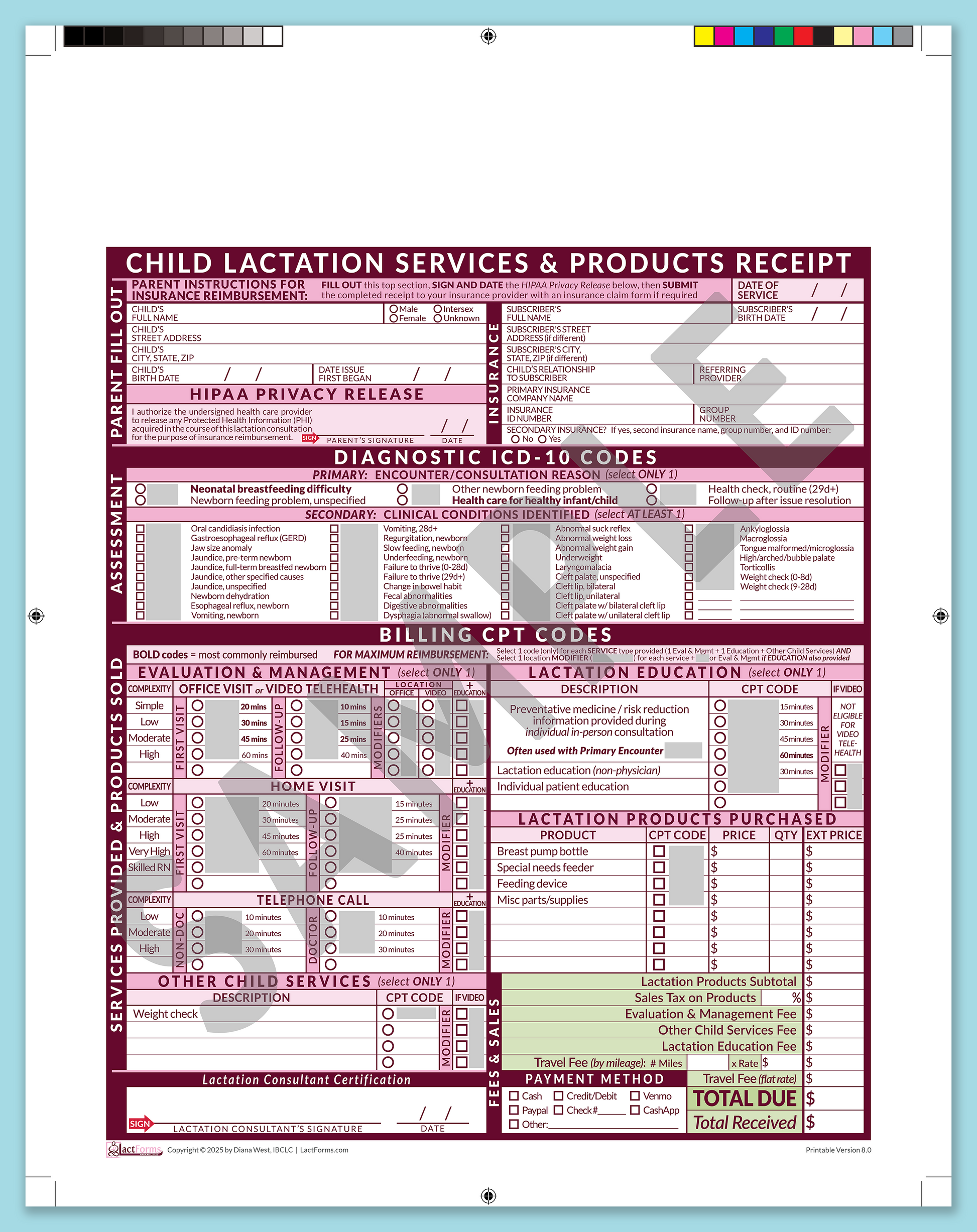 Child Superbill—ProPrintable, HeaderNone, Pink, V8.0