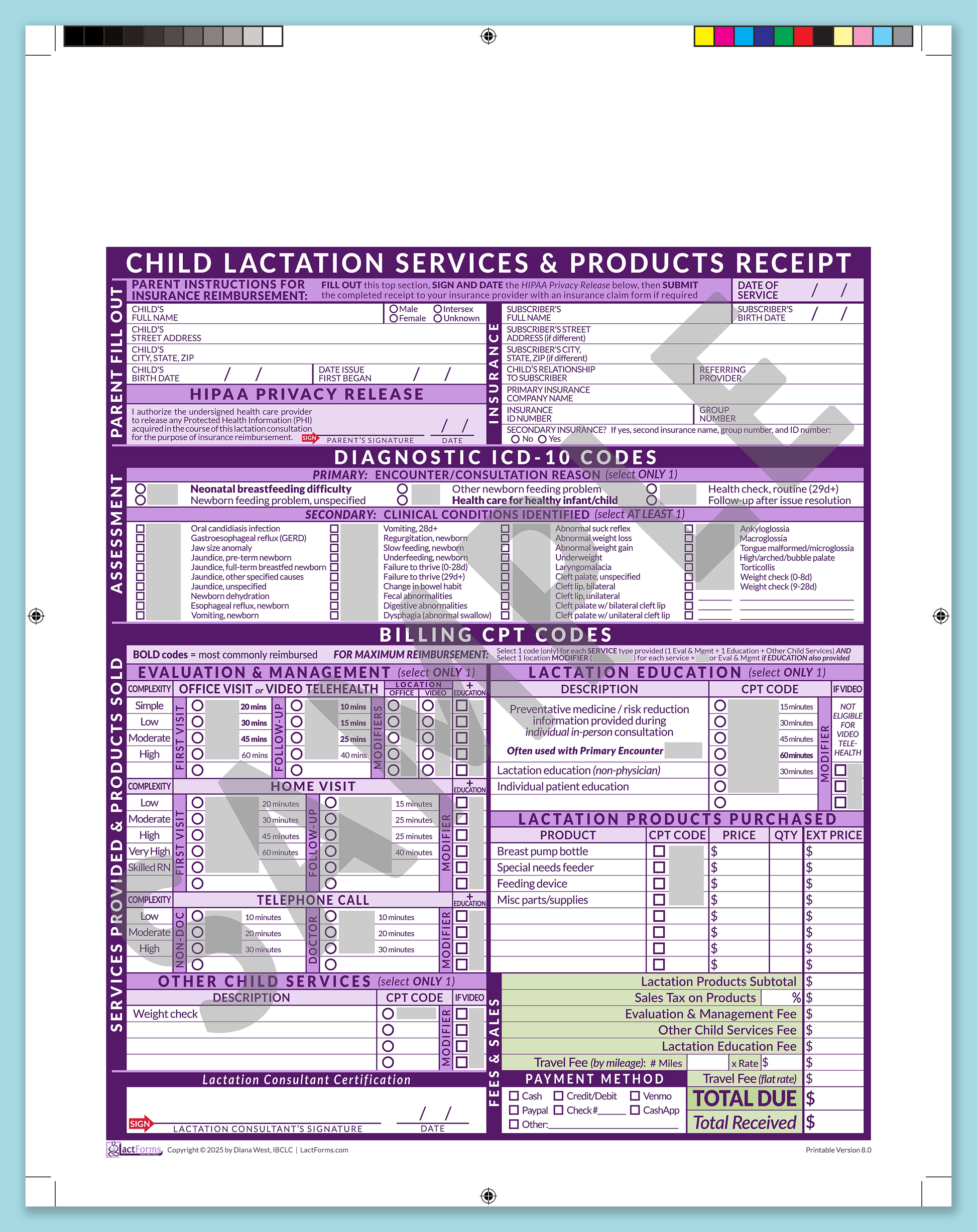 Child Superbill—ProPrintable, HeaderNone, Purple, V8.0