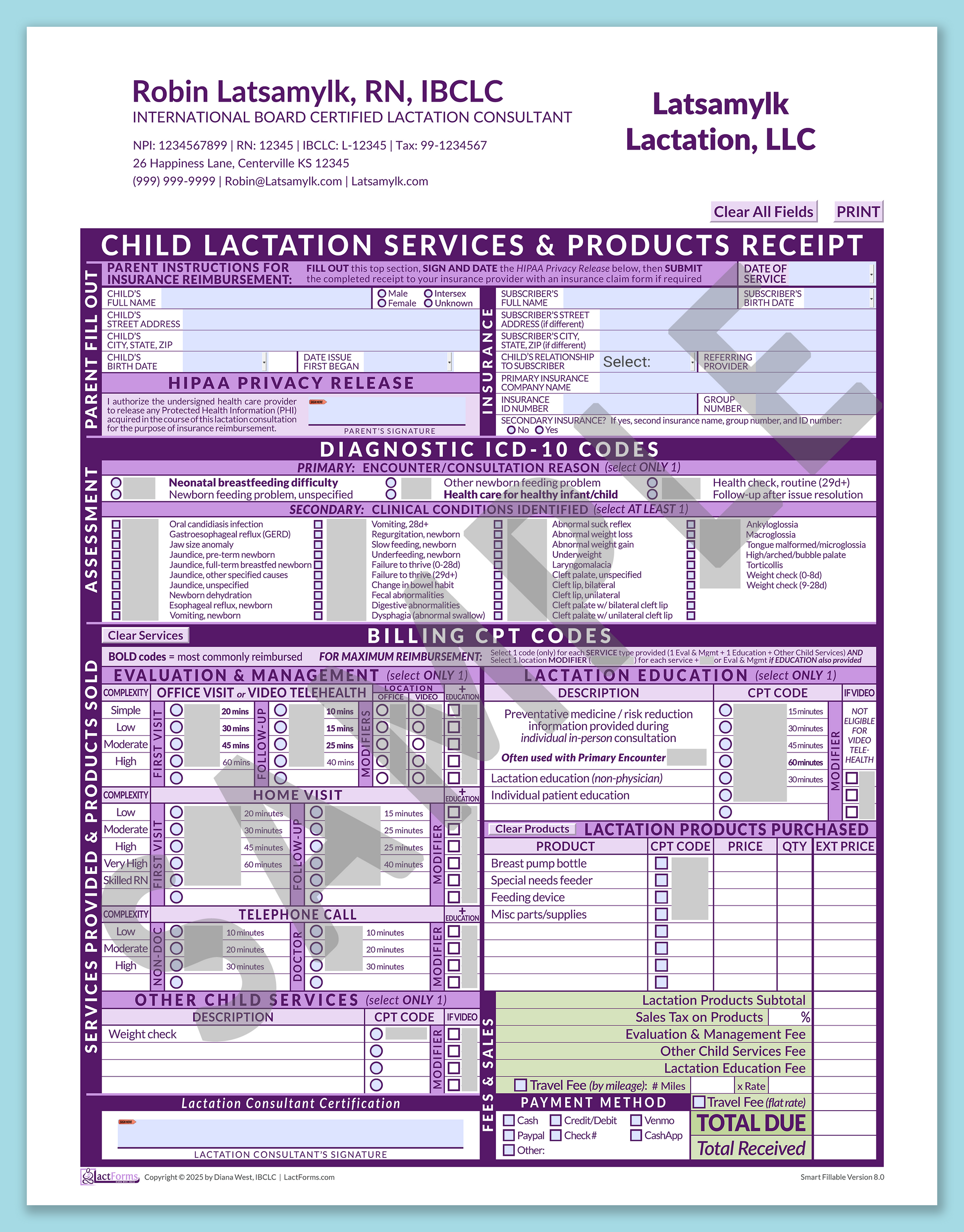 Child Superbill—SmartFillable, HeaderCompany after editing, Purple, V8.0
