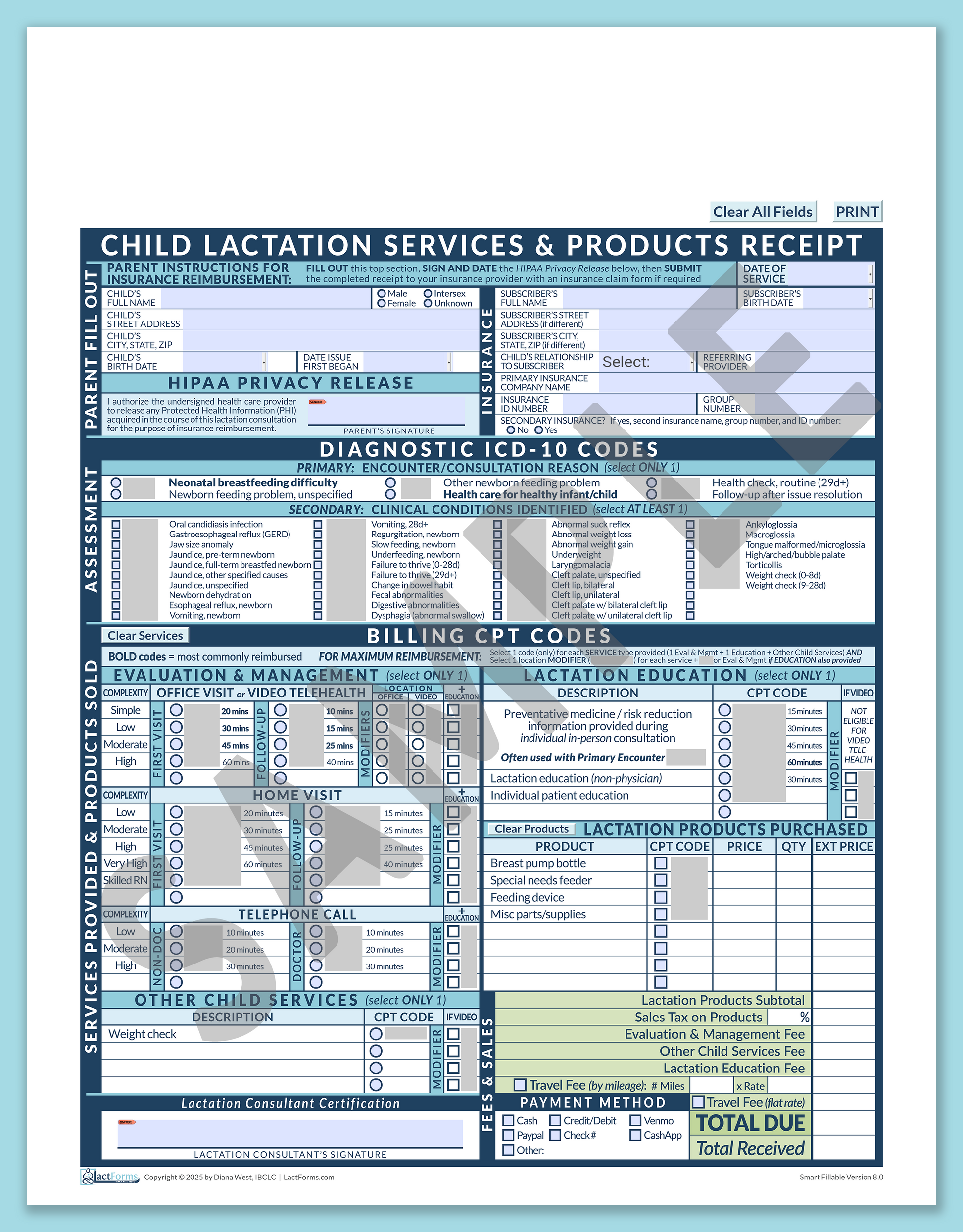 Child Superbill—SmartFillable, HeaderNone, Blue, V8.0