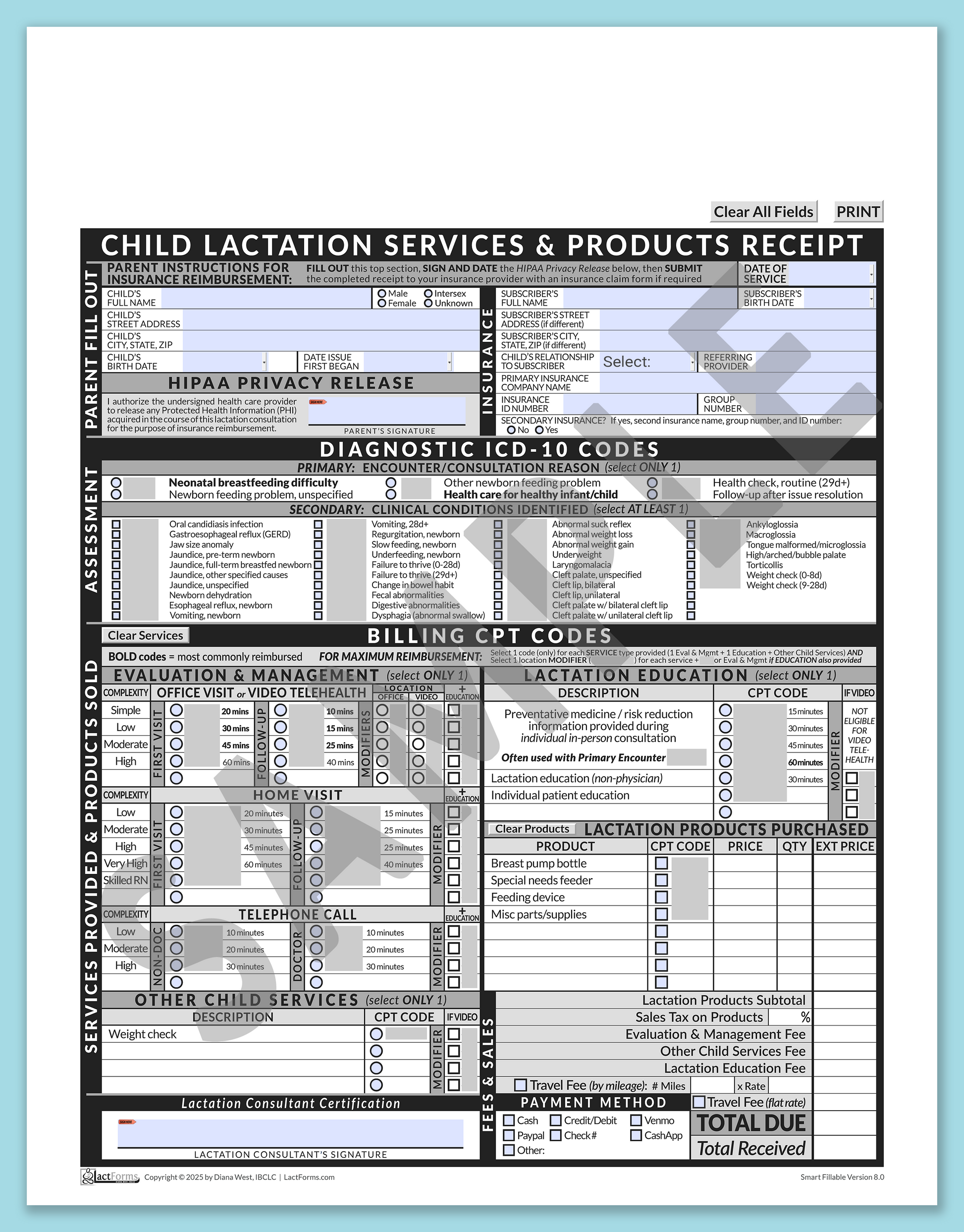 Child Superbill—SmartFillable, HeaderNone, Grey, V8.0