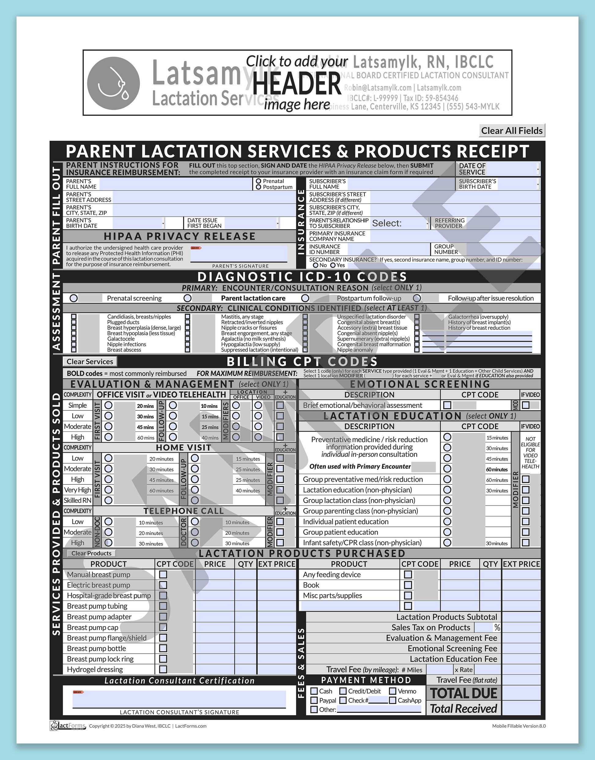 Parent Superbill—MobileFillable, HeaderBox before editing, Grey, V8.0