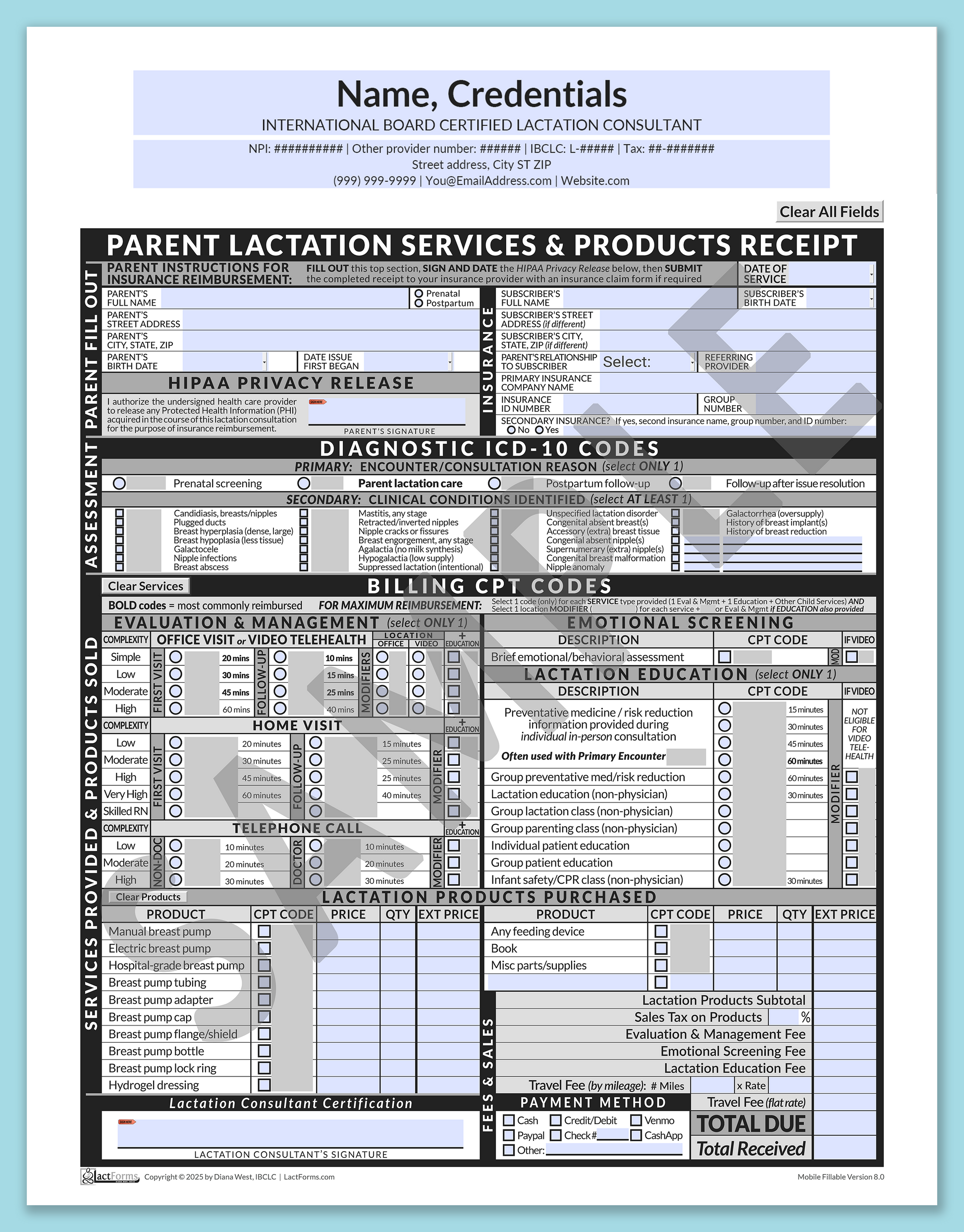 Parent Superbill—MobileFillable, HeaderCenter before editing, Grey, V8.0
