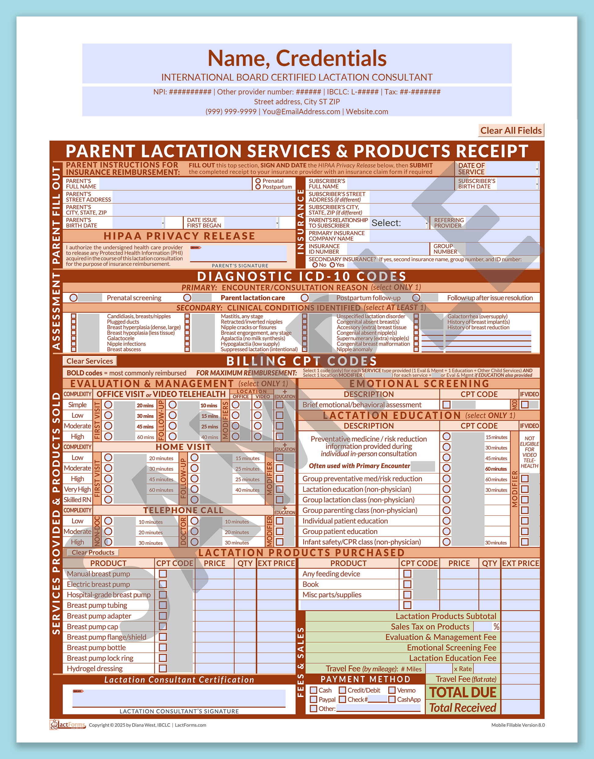 Parent Superbill—MobileFillable, HeaderCenter before editing, Orange, V8.0
