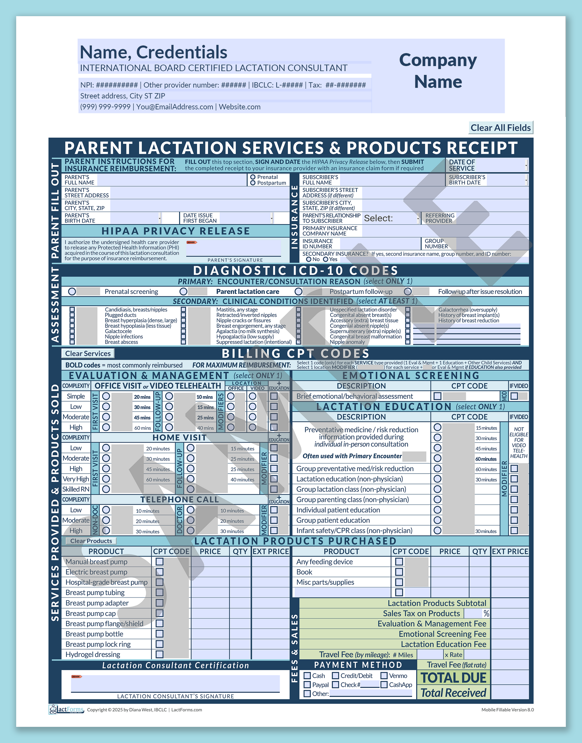 Parent Superbill—MobileFillable, HeaderCompany before editing, Blue, V8.0