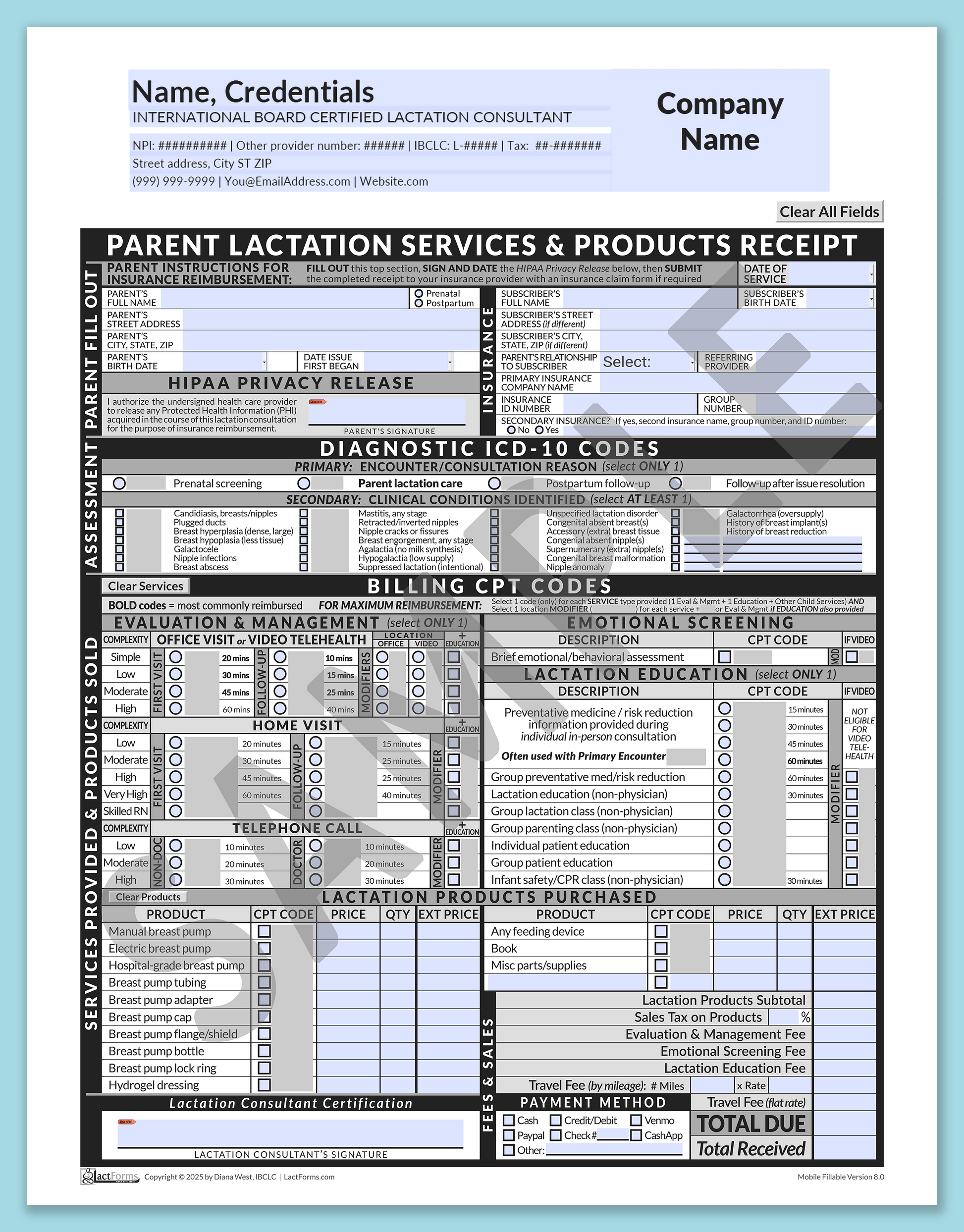 Parent Superbill—MobileFillable, HeaderCompany before editing, Grey, V8.0