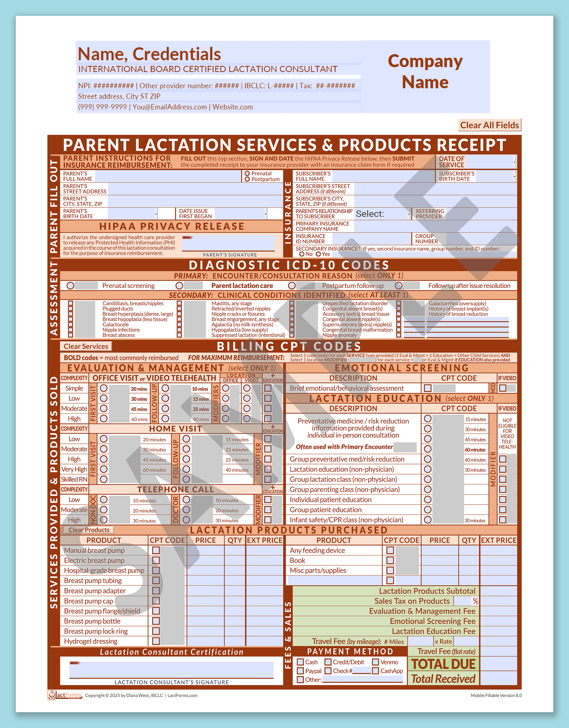 Parent Superbill—MobileFillable, HeaderCompany before editing, Orange, V8.0