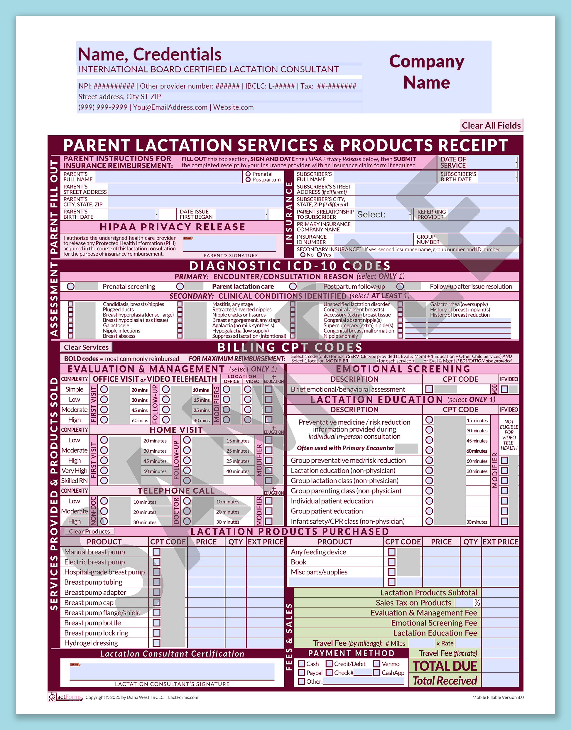 Parent Superbill—MobileFillable, HeaderCompany before editing, Pink, V8.0