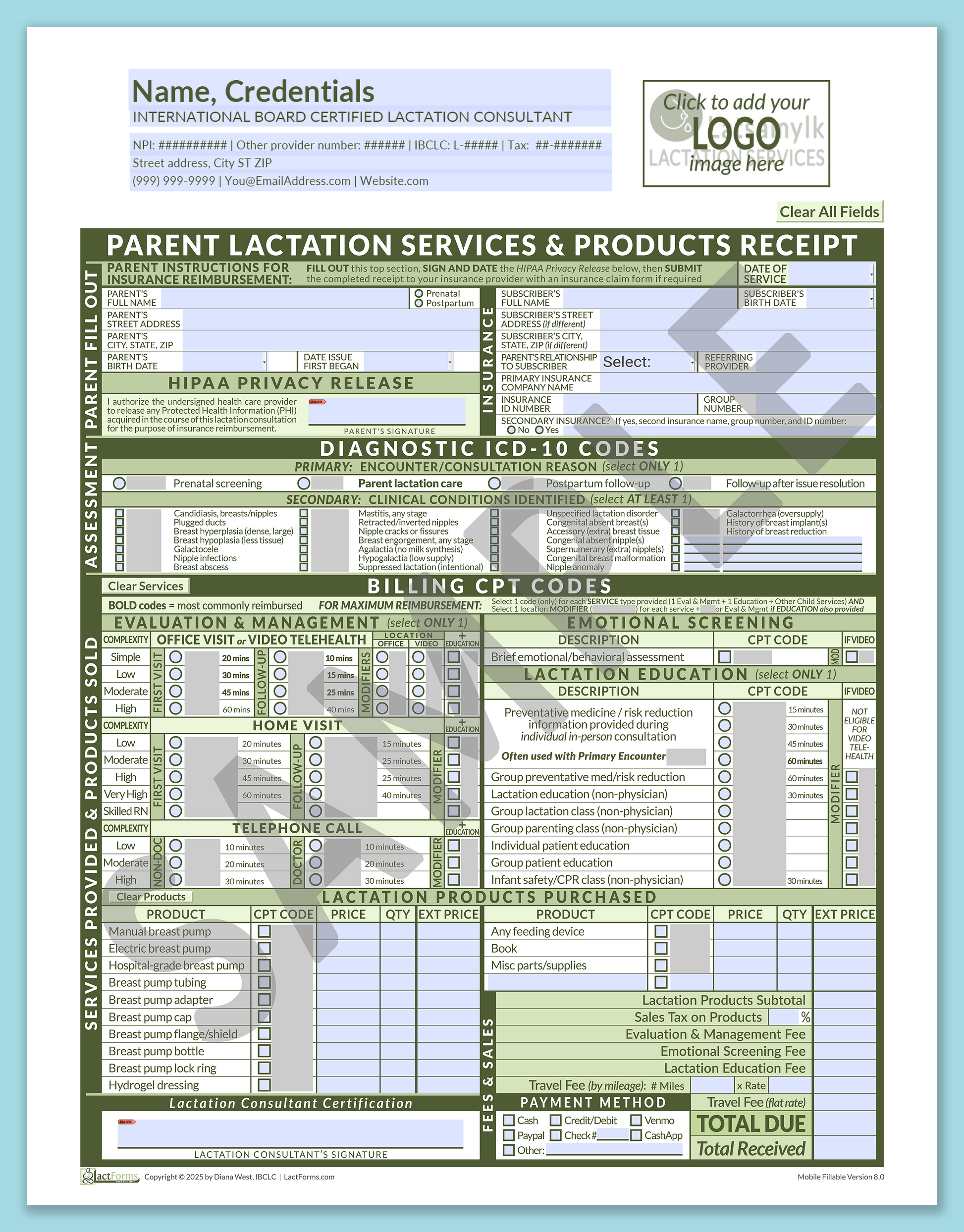 Parent Superbill—MobileFillable, HeaderLogo before editing, Green, V8.0
