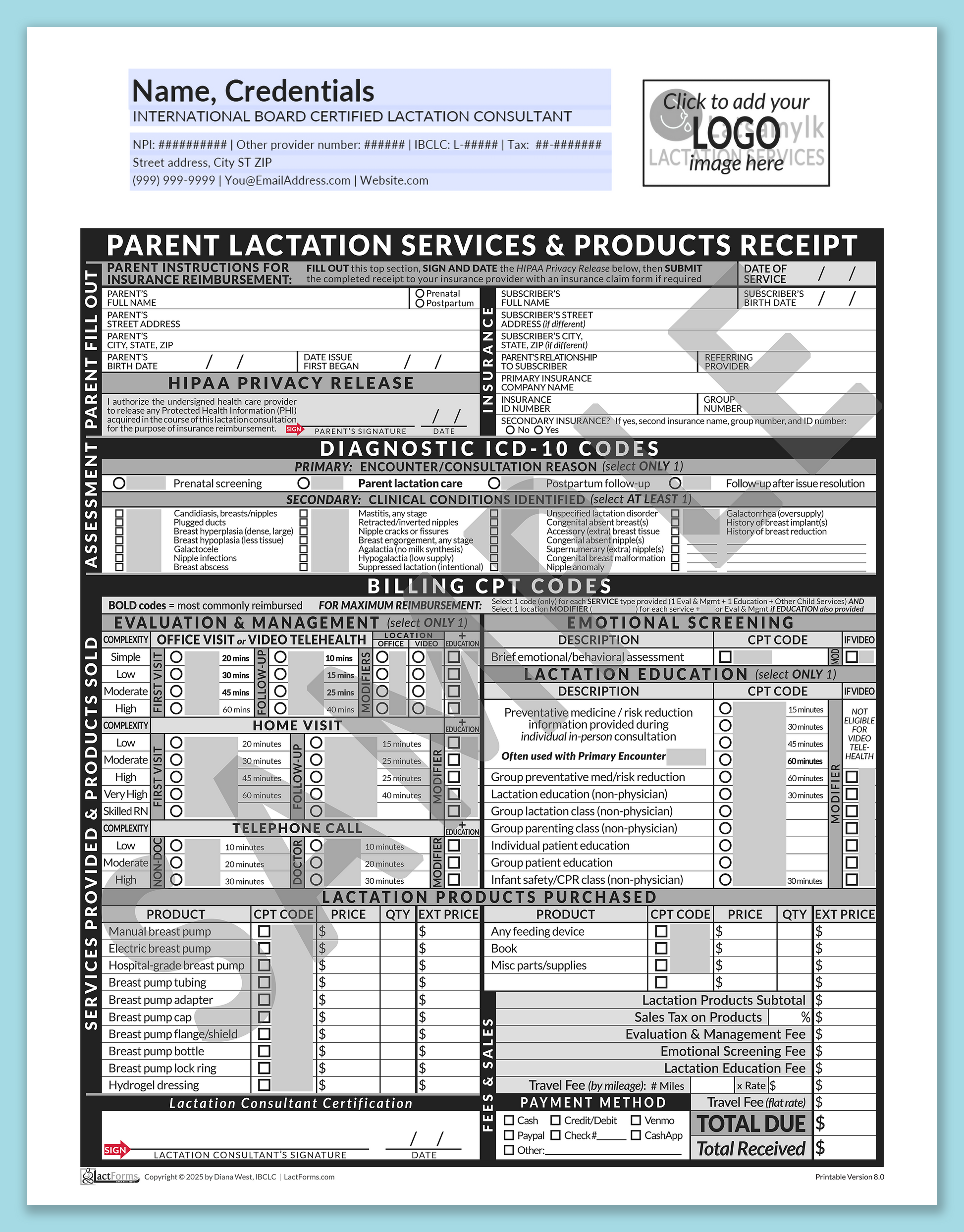Parent Superbill—OfficePrintable, HeaderLogo before editing, Grey, V8.0