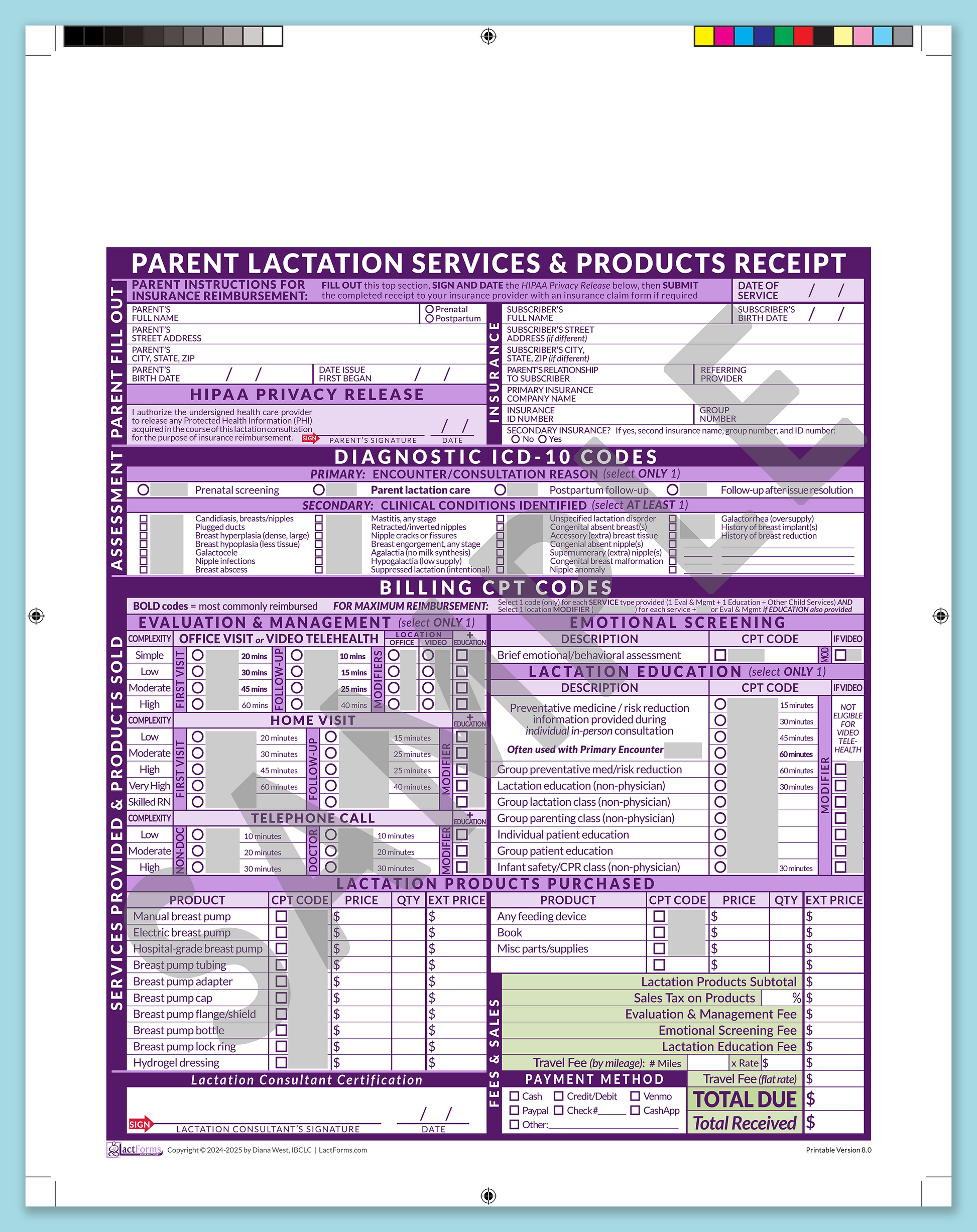 Parent Superbill—ProPrintable, HeaderNone, Purple, V8.0