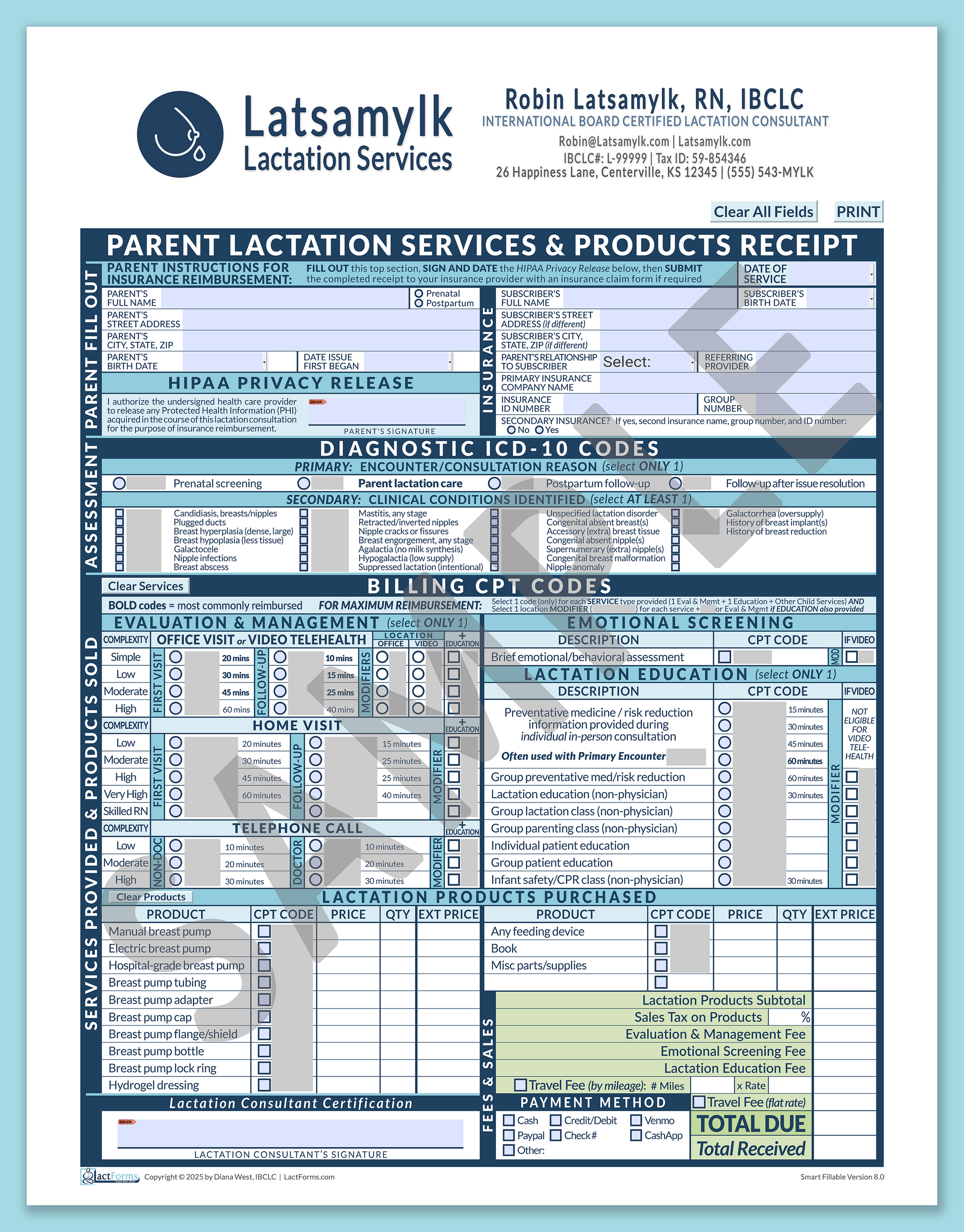 Parent Superbill—SmartFillable, HeaderBox after editing, Blue, V8.0