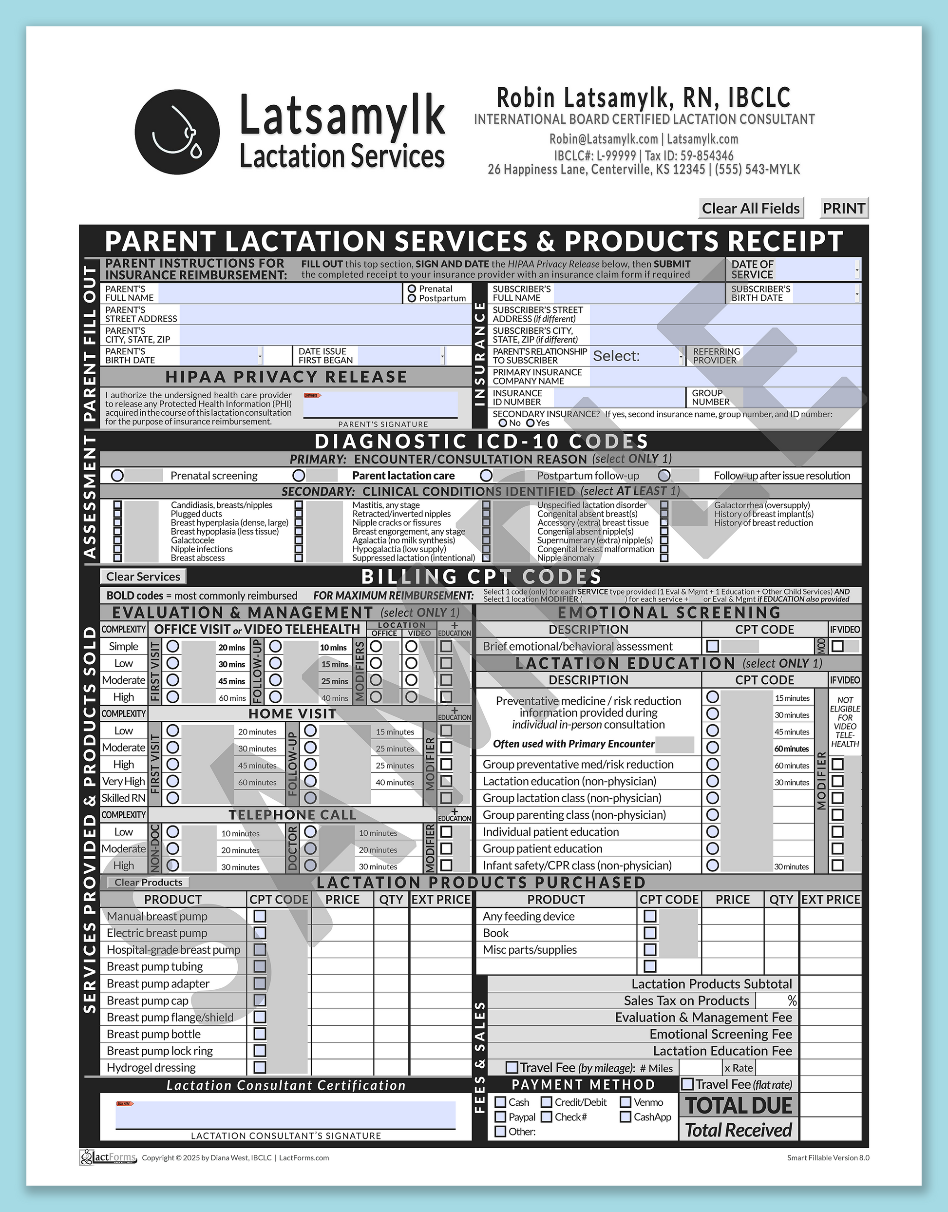 Parent Superbill—SmartFillable, HeaderBox after editing, Grey, V8.0