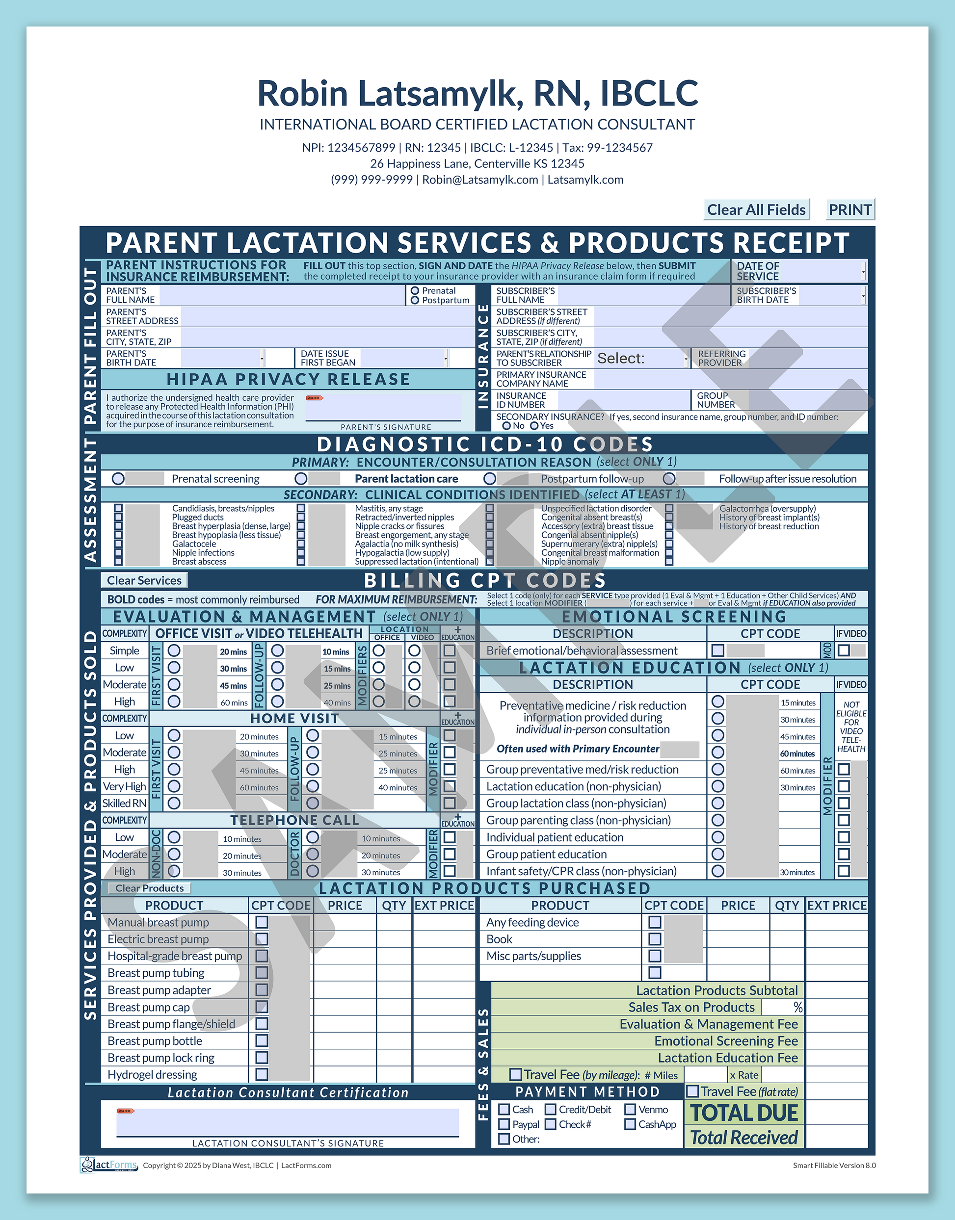 Parent Superbill—SmartFillable, HeaderCenter after editing, Blue, V8.0