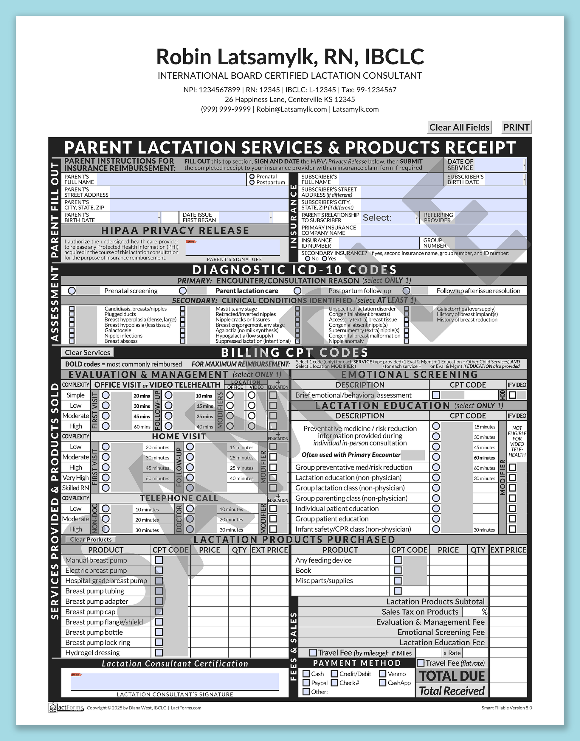 Parent Superbill—SmartFillable, HeaderCenter after editing, Grey, V8.0