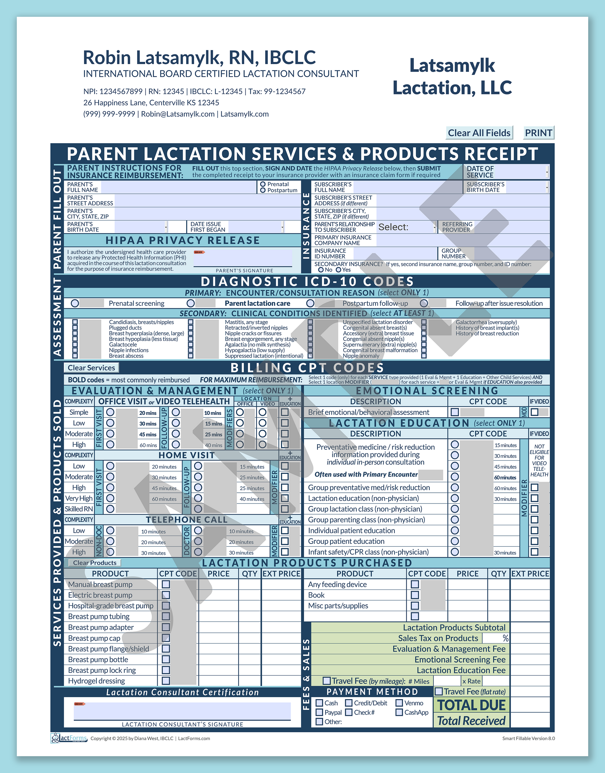 Parent Superbill—SmartFillable, HeaderCompany after editing, Blue, V8.0