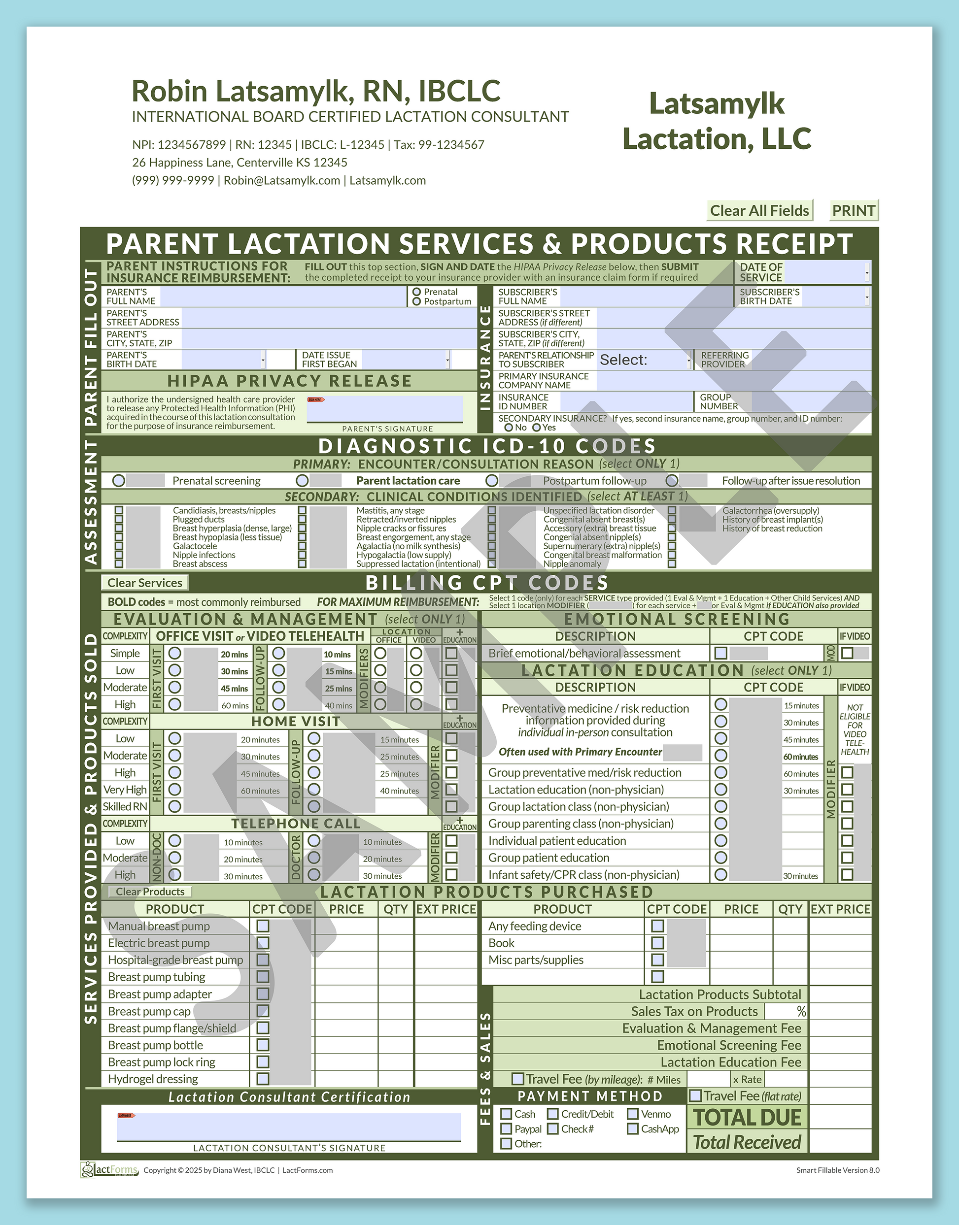 Parent Superbill—SmartFillable, HeaderCompany after editing, Green, V8.0