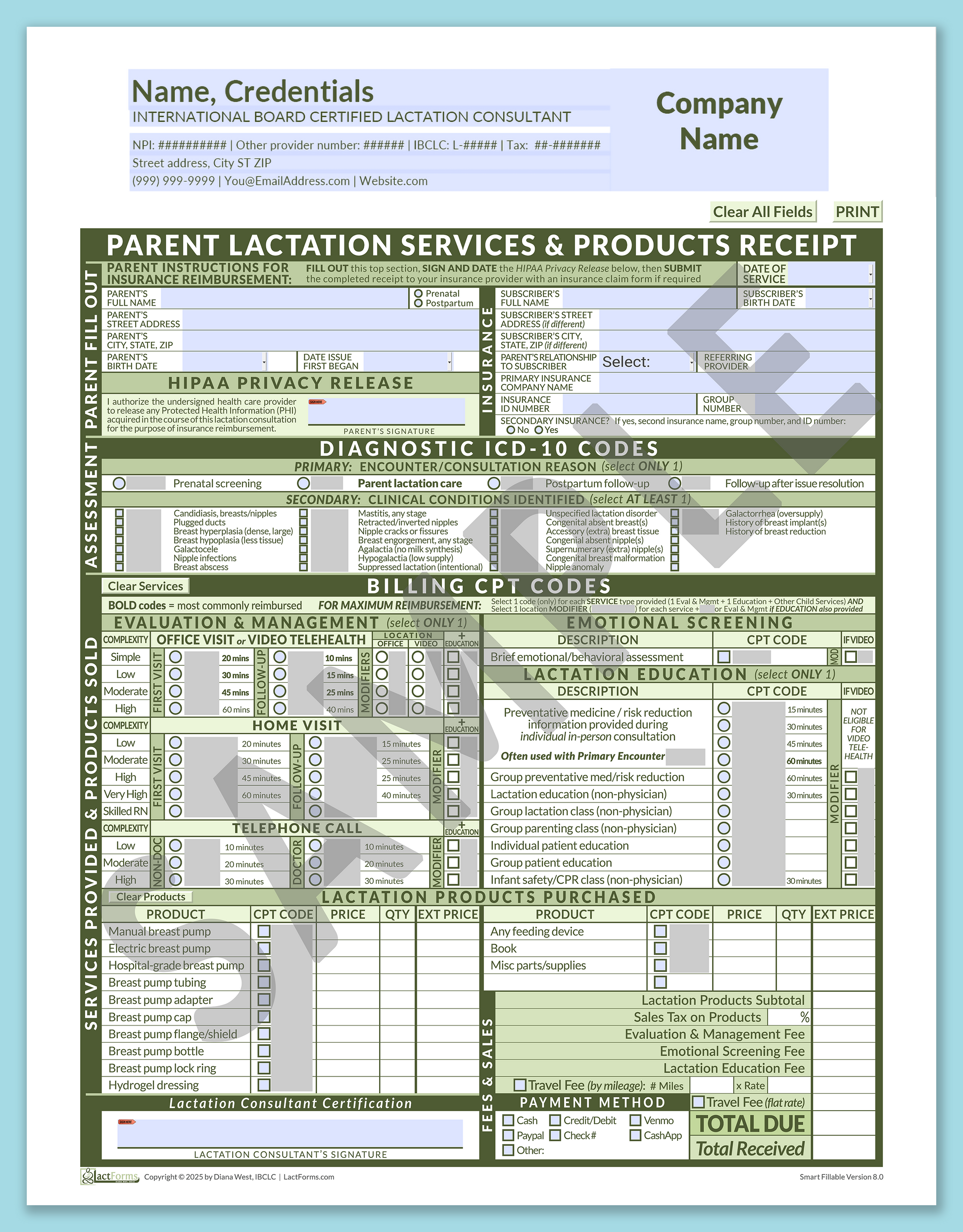Parent Superbill—SmartFillable, HeaderCompany before editing, Green, V8.0