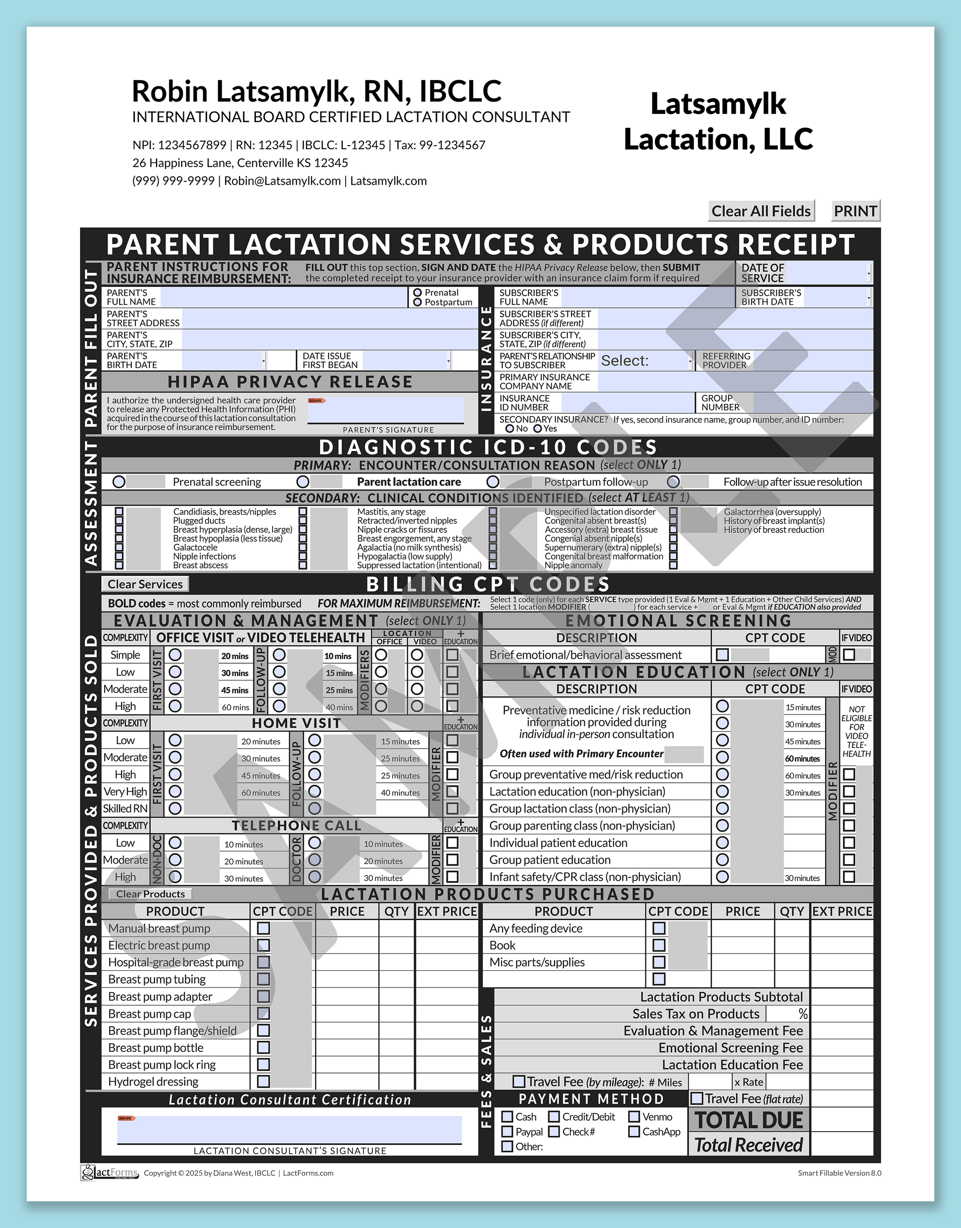 Parent Superbill—SmartFillable, HeaderCompany after editing, Grey, V8.0