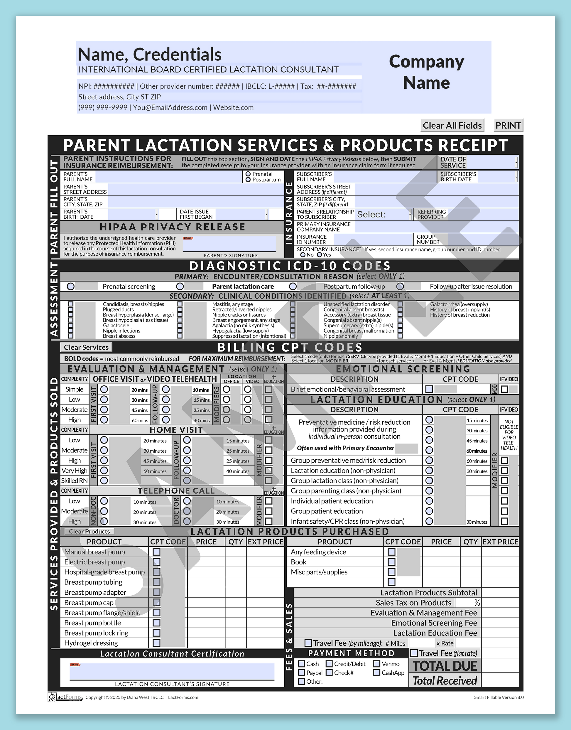 Parent Superbill—SmartFillable, HeaderCompany before editing, Grey, V8.0