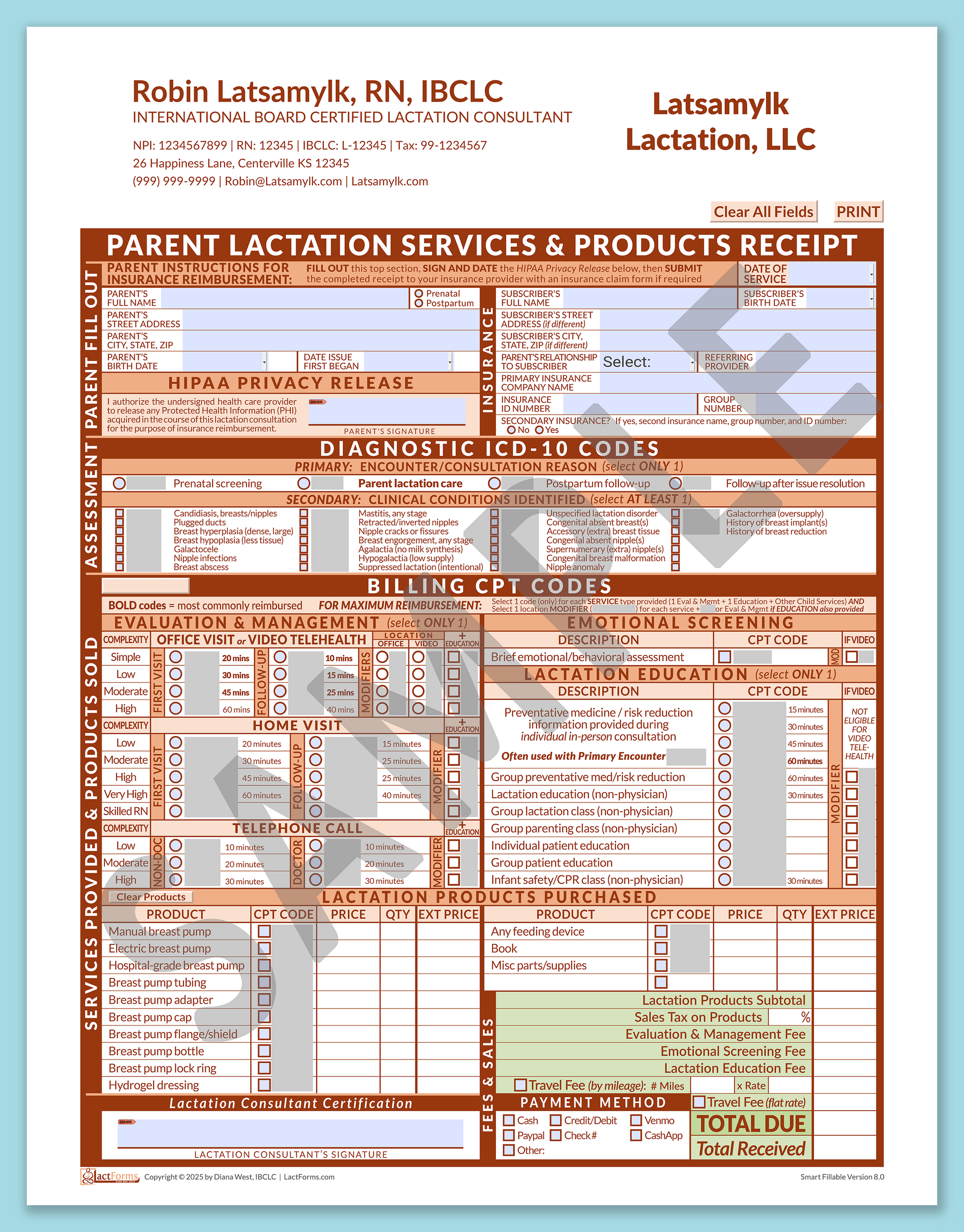 Parent Superbill—SmartFillable, HeaderCompany after editing, Orange, V8.0