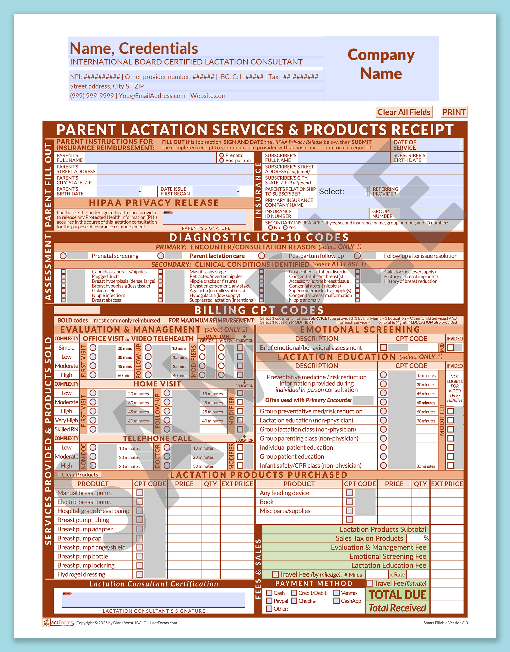 Parent Superbill—SmartFillable, HeaderCompany before editing, Orange, V8.0