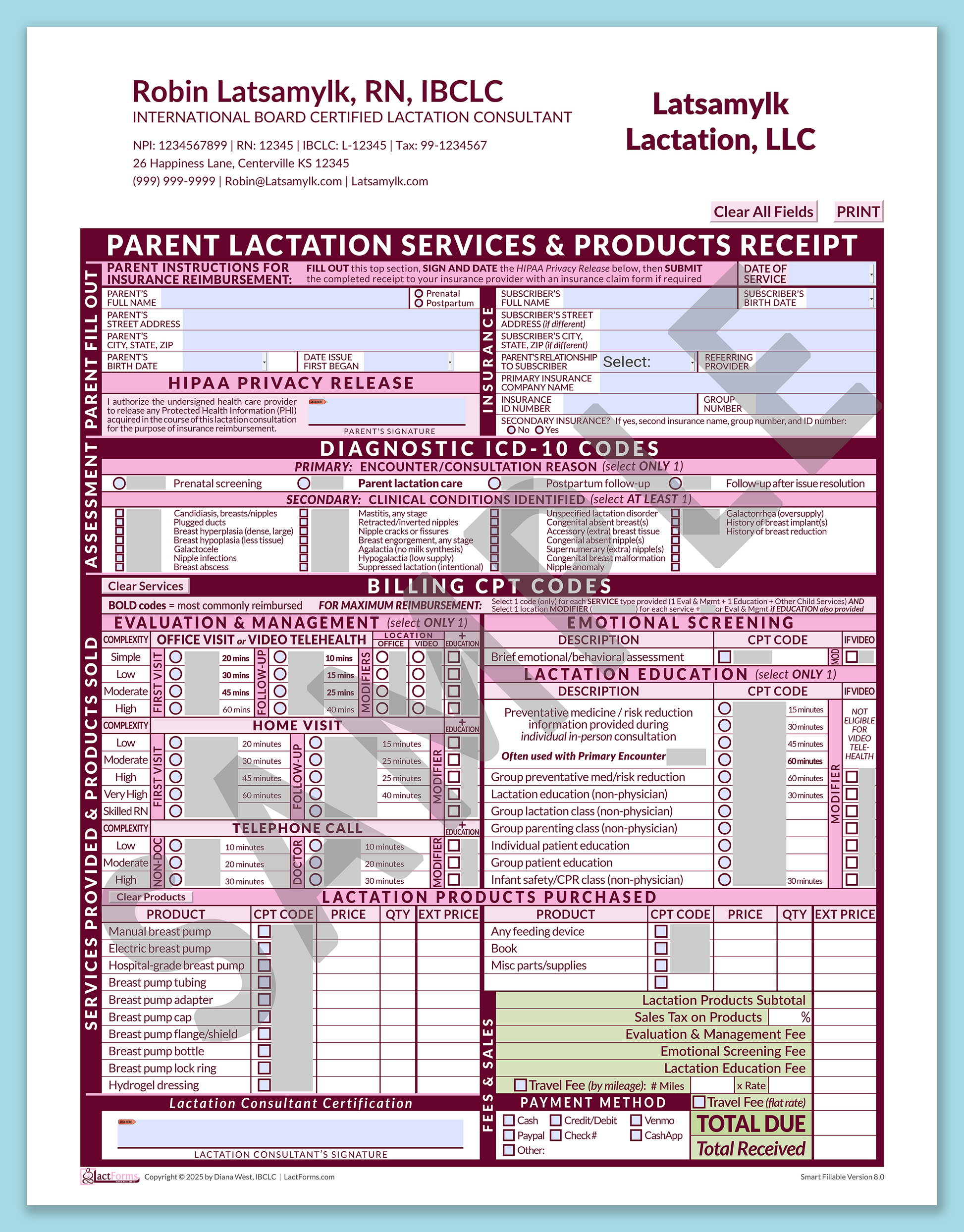 Parent Superbill—SmartFillable, HeaderCompany after editing, Pink, V8.0