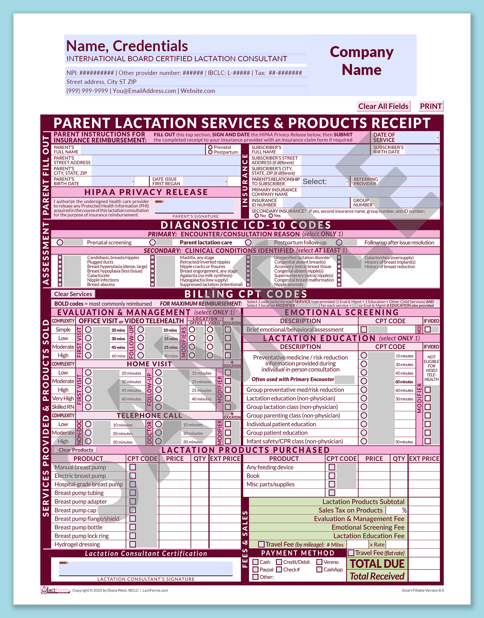 Parent Superbill—SmartFillable, HeaderCompany before editing, Pink, V8.0