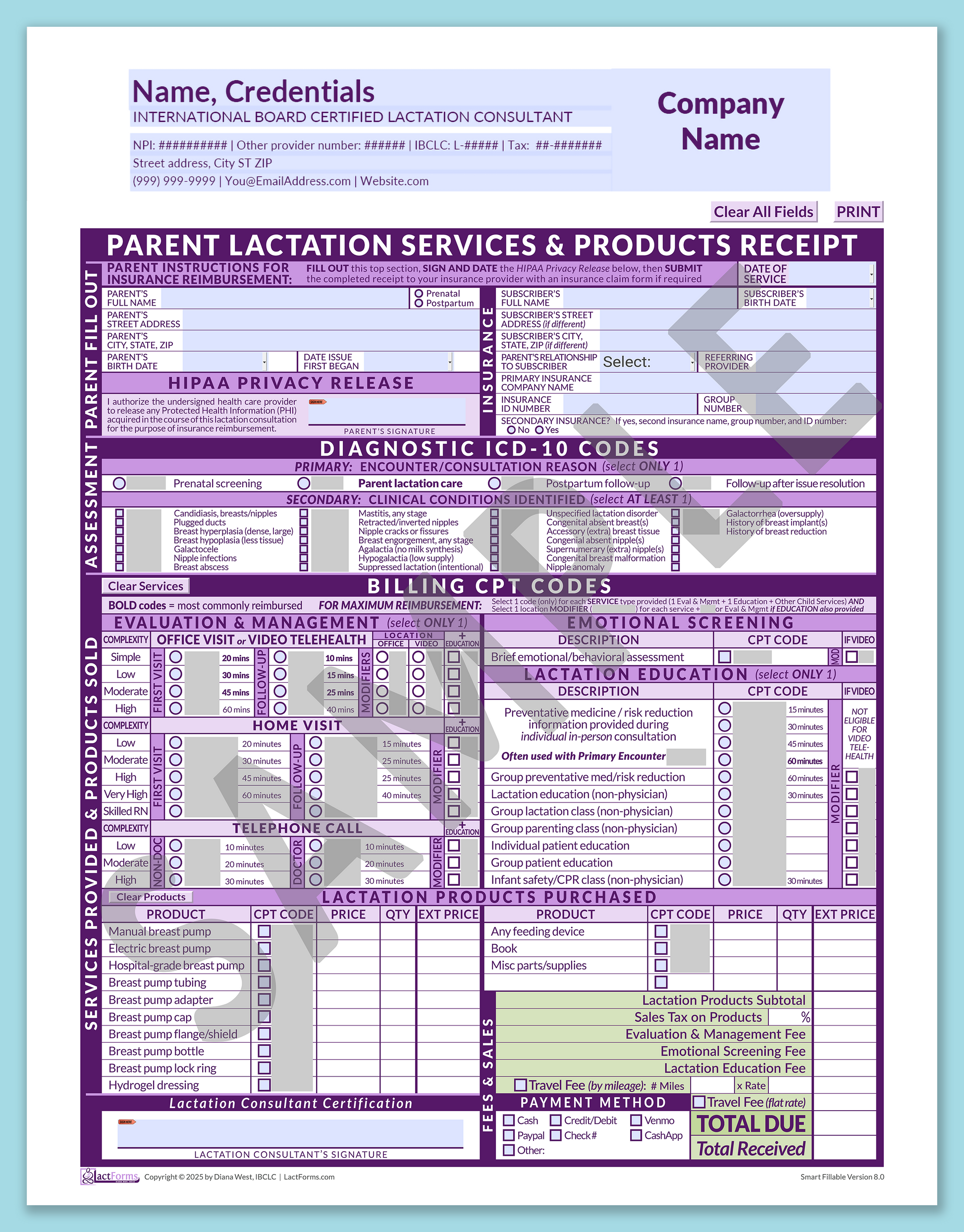Parent Superbill—SmartFillable, HeaderCompany before editing, Purple, V8.0