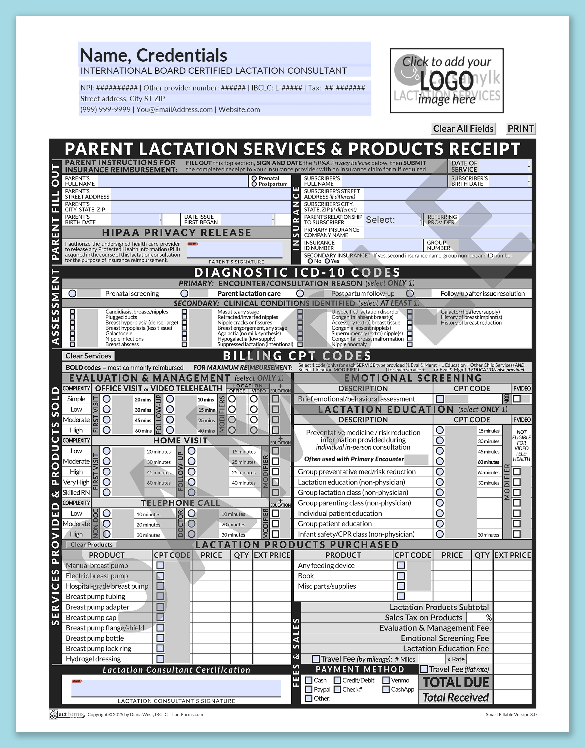 Parent Superbill—SmartFillable, HeaderLogo before editing, Grey, V8.0