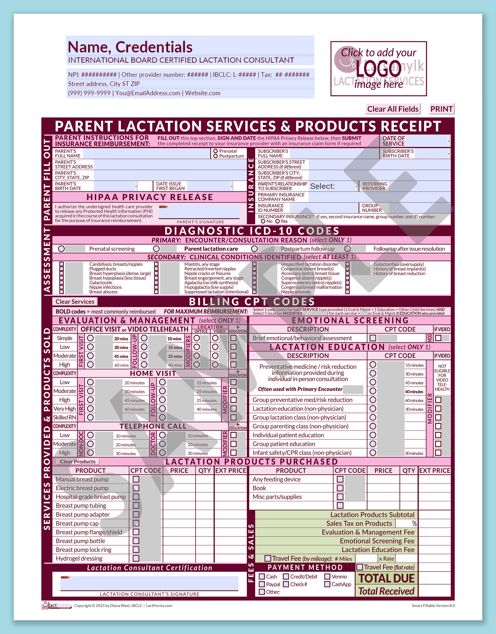 Parent Superbill—SmartFillable, HeaderLogo before editing, Pink, V8.0