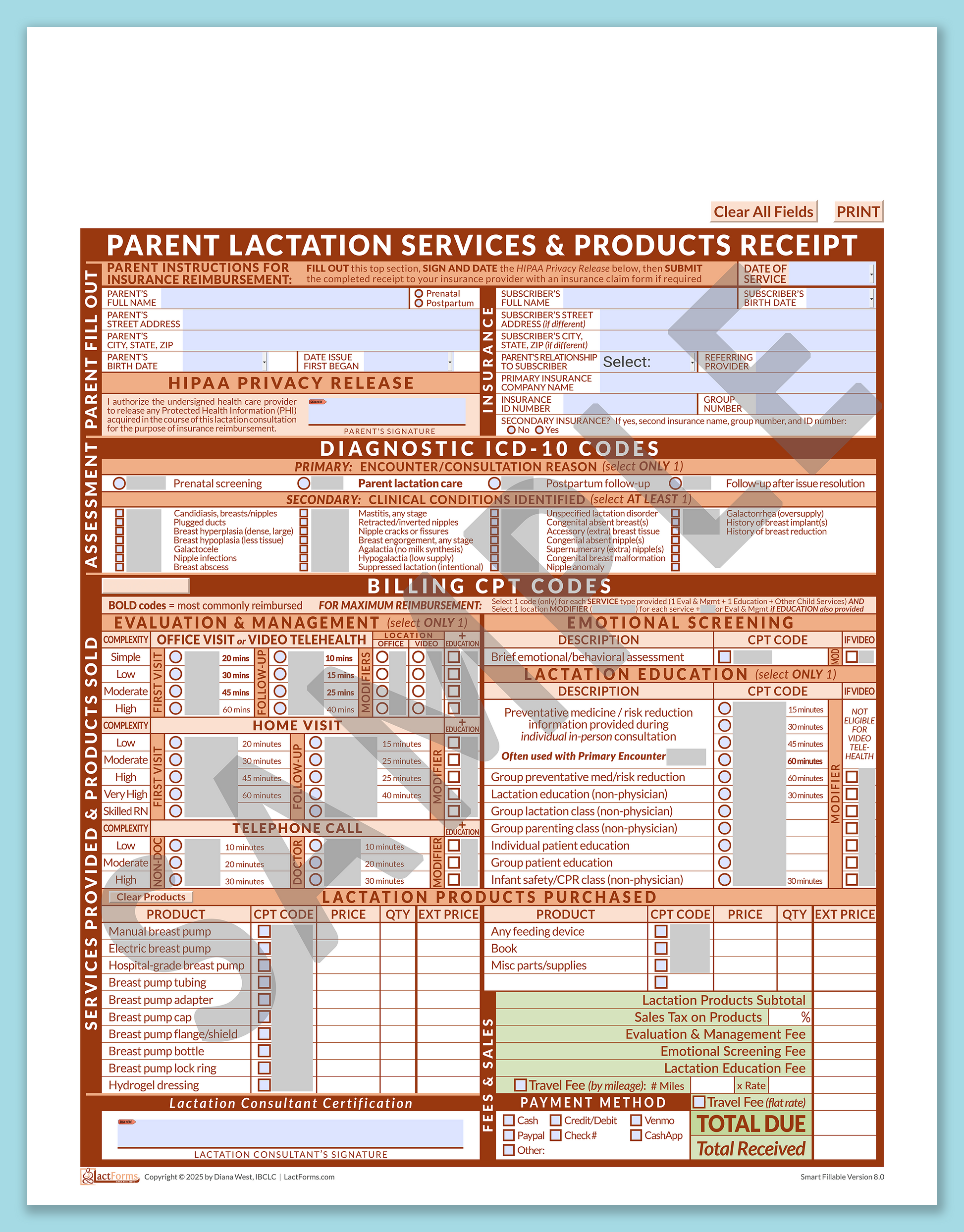 Parent Superbill—SmartFillable, HeaderNone, Orange, V8.0